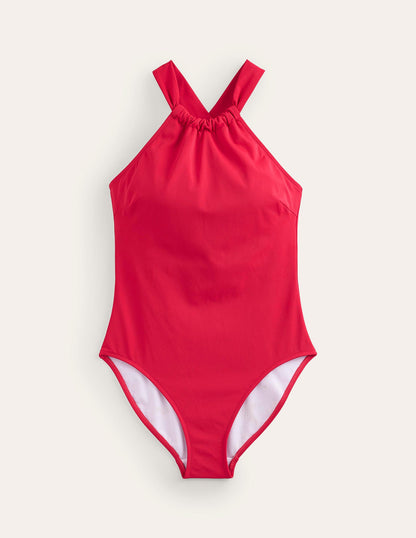 Gather Cross-back Swimsuit-Red