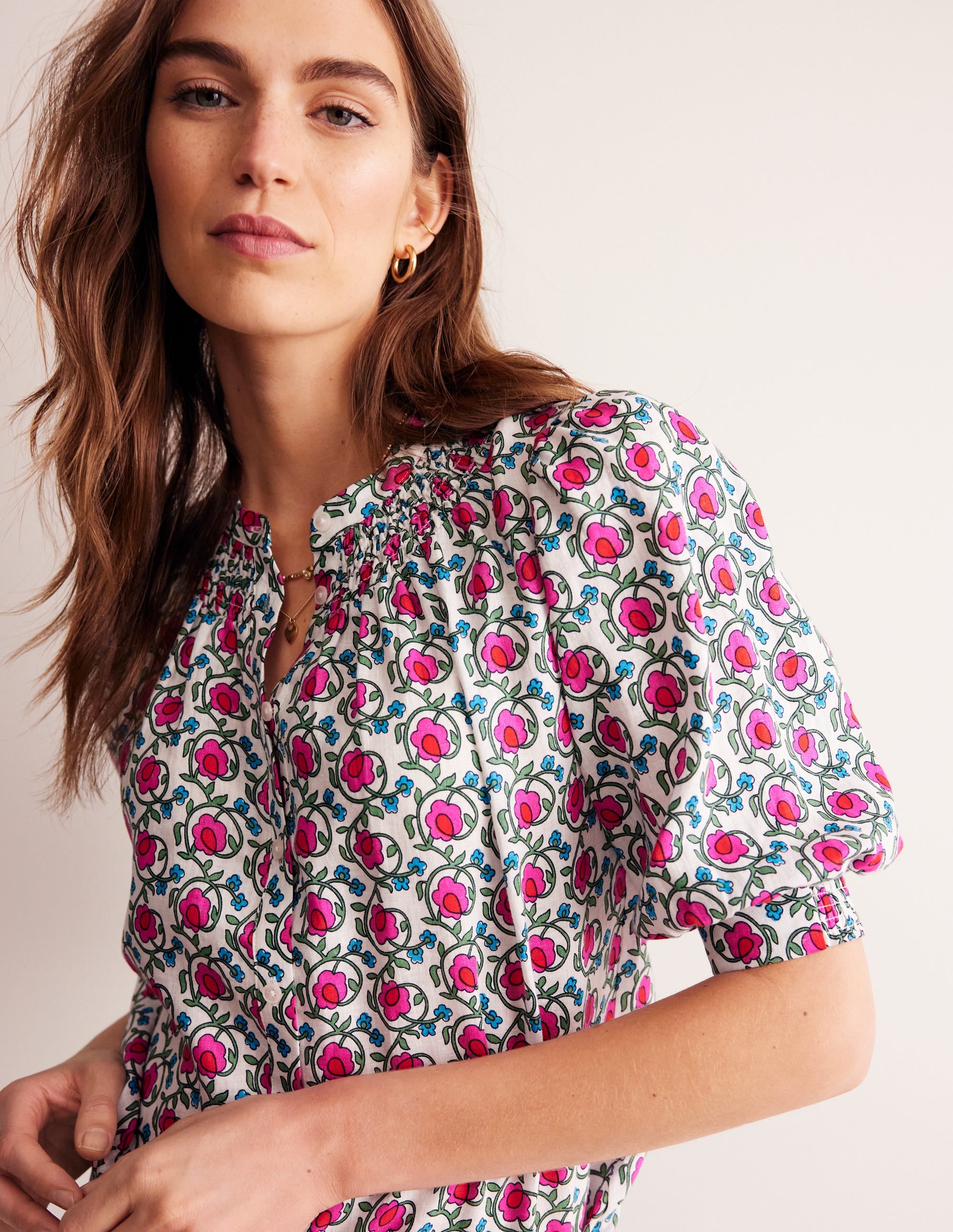 Ada Linen Top-Pop Pansy, Foliage Terrace - Image 2