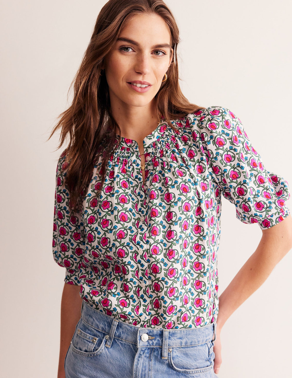 Ada Linen Top-Pop Pansy, Foliage Terrace - Image 4