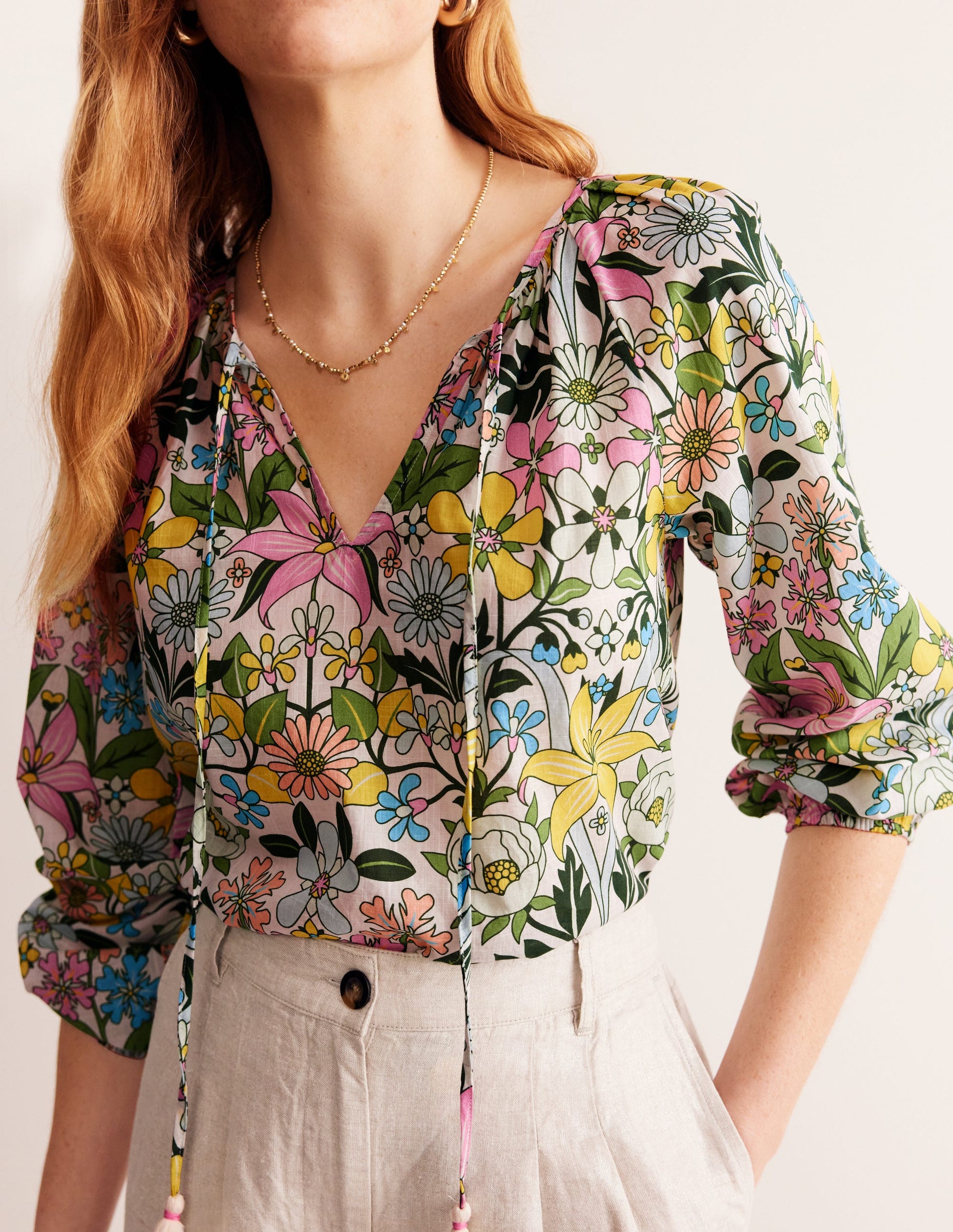 Serena Cotton Blouse-Multi, Wildflower Daisy-2