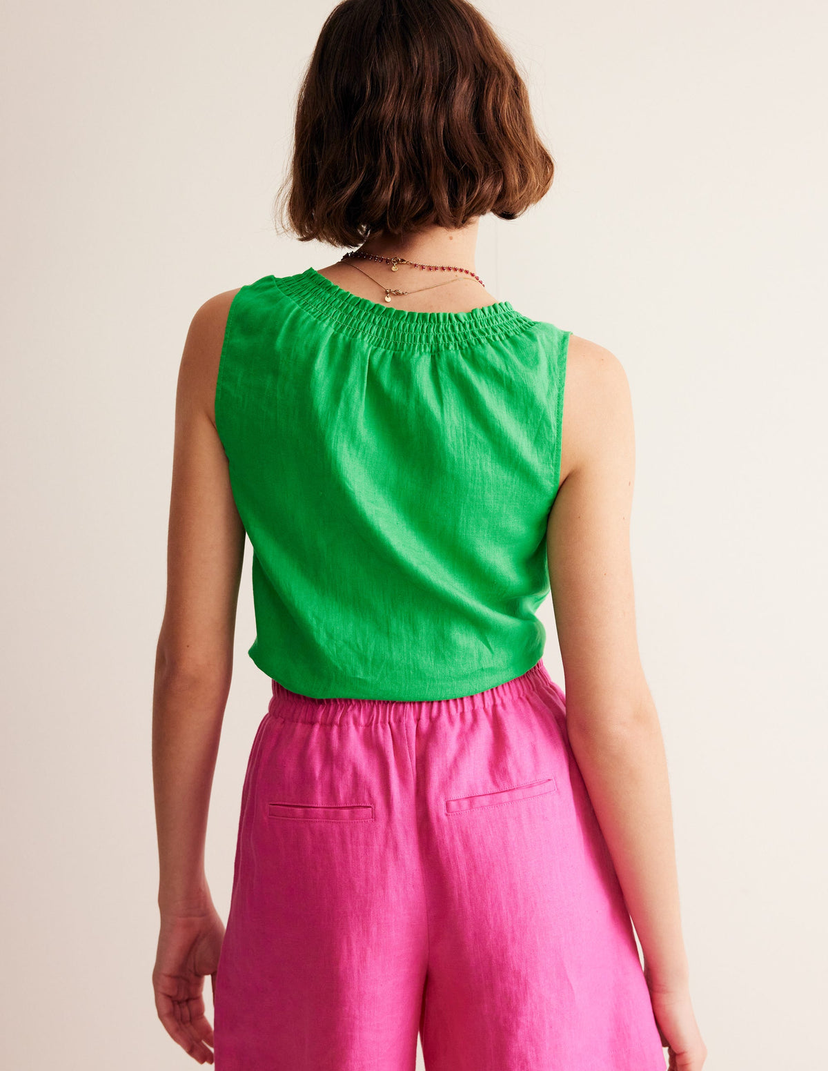 Georgia Linen Sleeveless Top-Bright Green-3