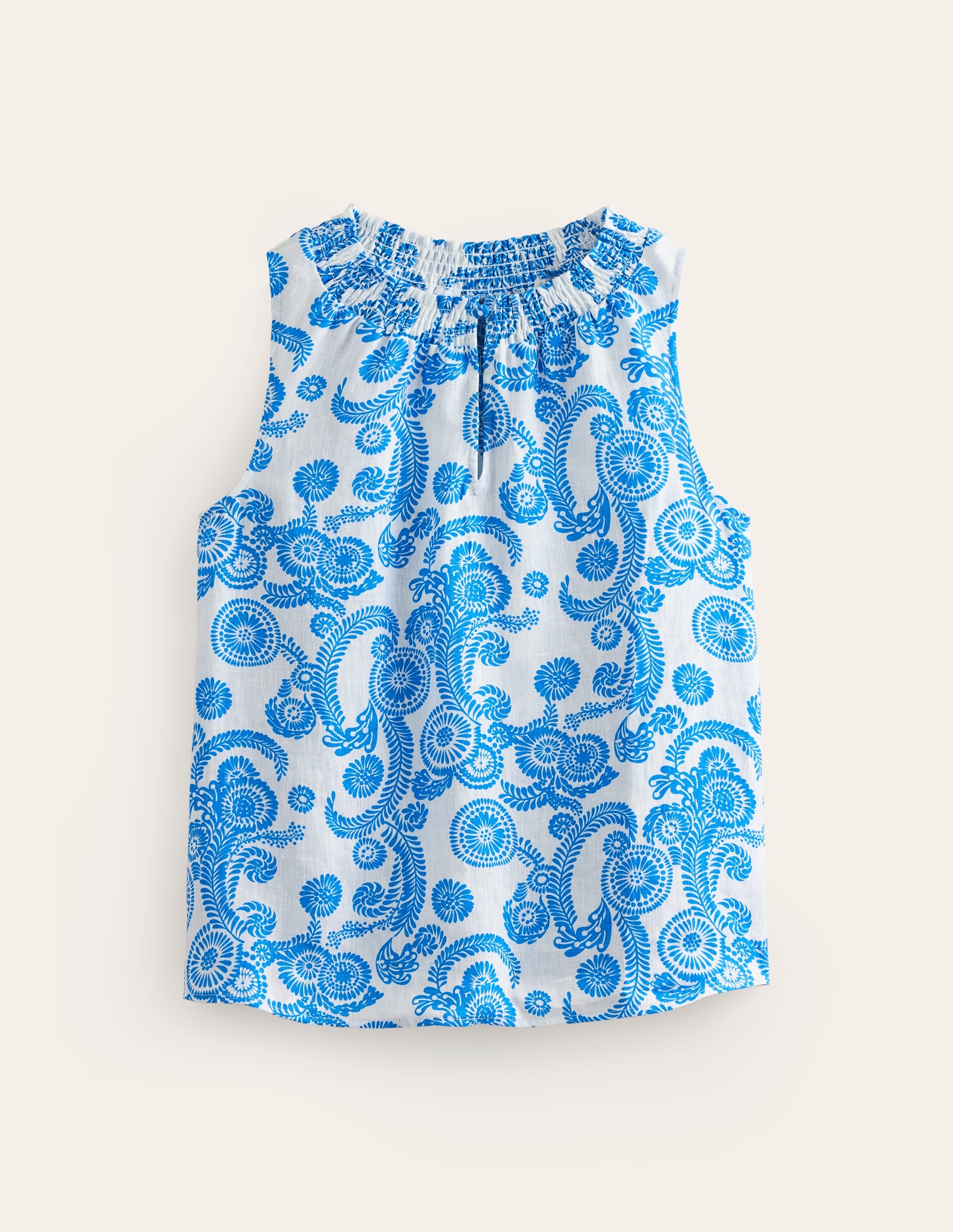 Georgia Linen Sleeveless Top-Ivory, Abstract Charm - Image 5
