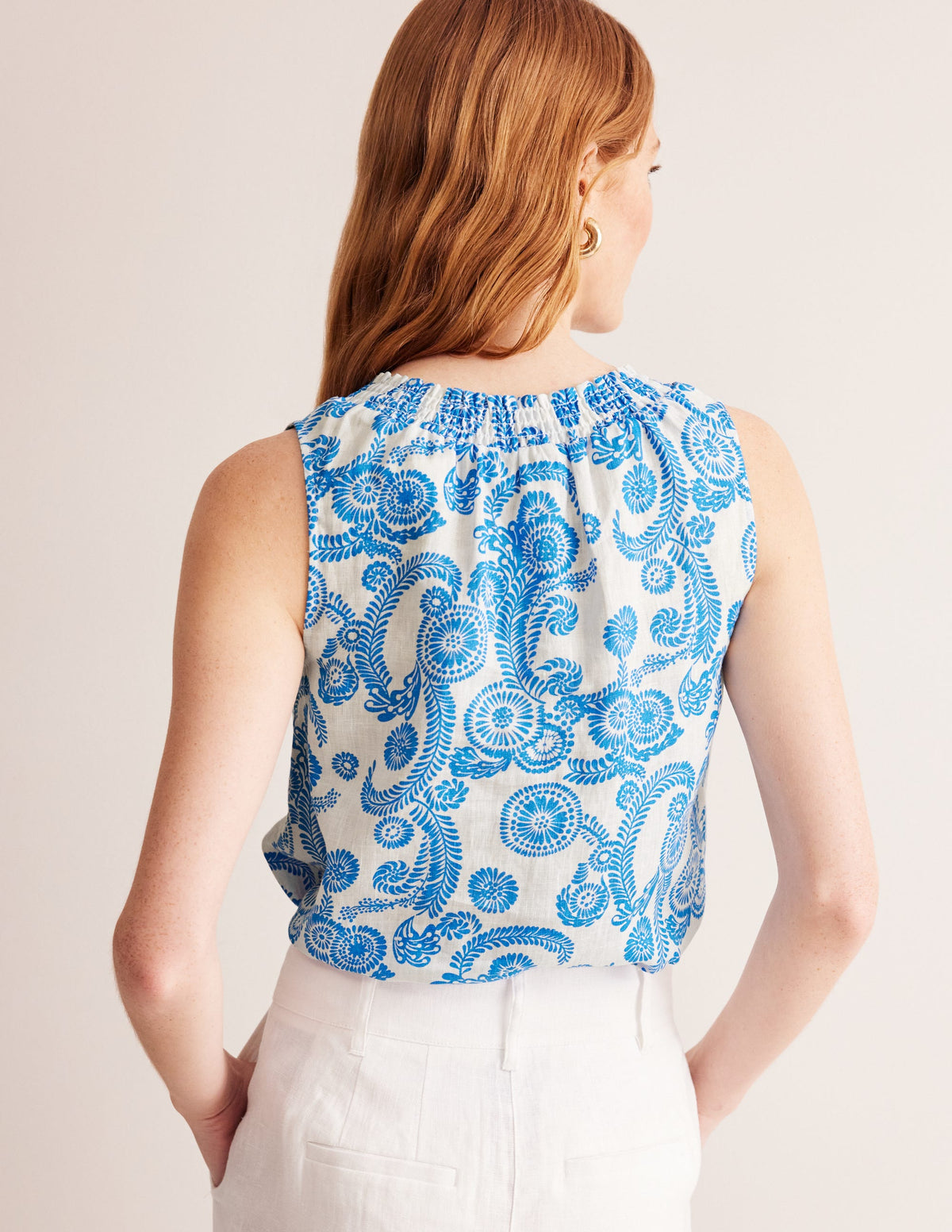 Georgia Linen Sleeveless Top-Ivory, Abstract Charm-3