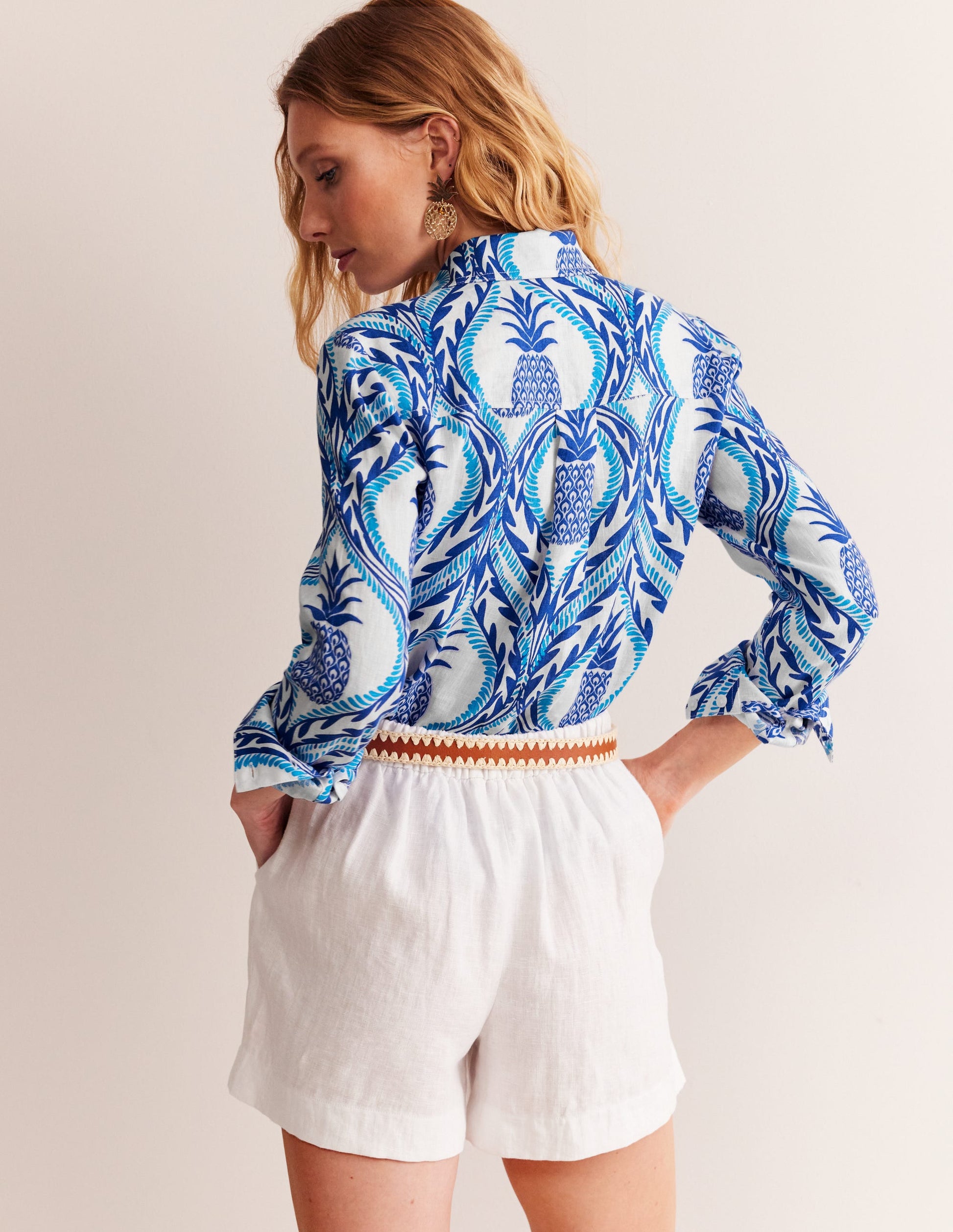 Sienna Linen Shirt-Surf The Web, Pineapple Wave-3