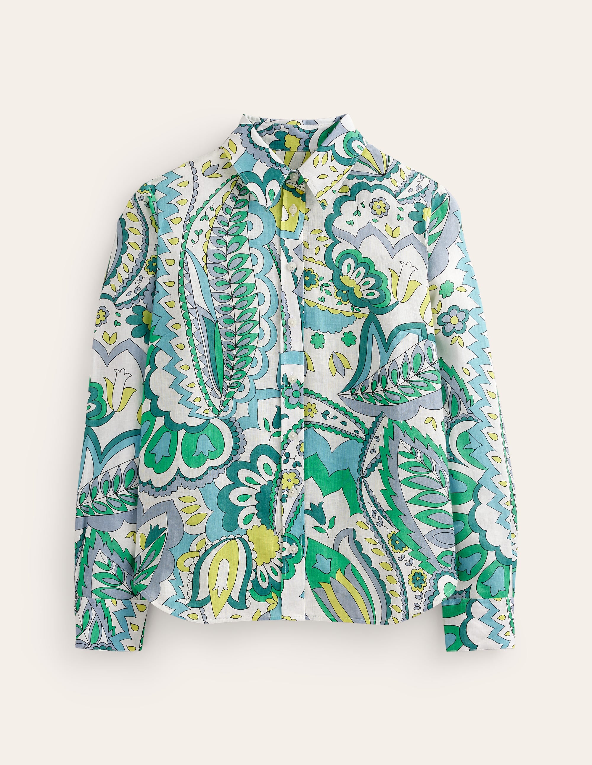 Sienna Linen Shirt-Emerald, Foliage Paisley - Image 7