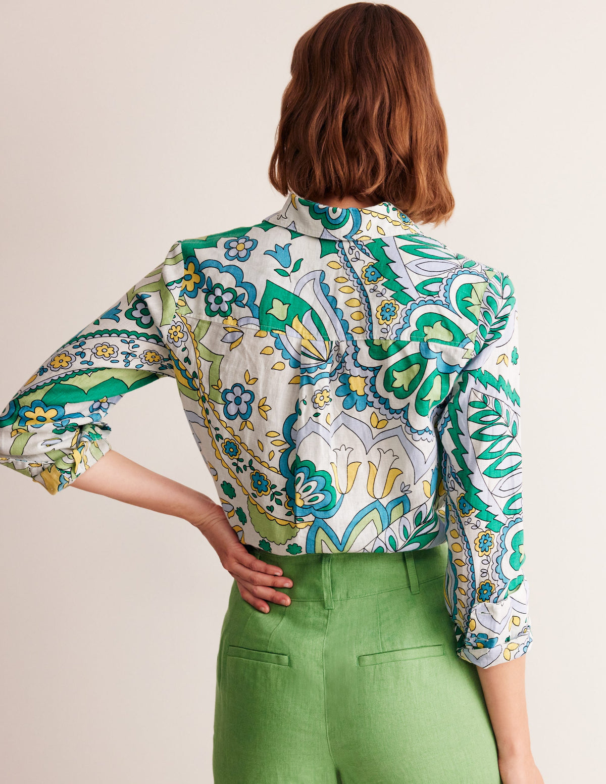Sienna Linen Shirt-Emerald, Foliage Paisley-3