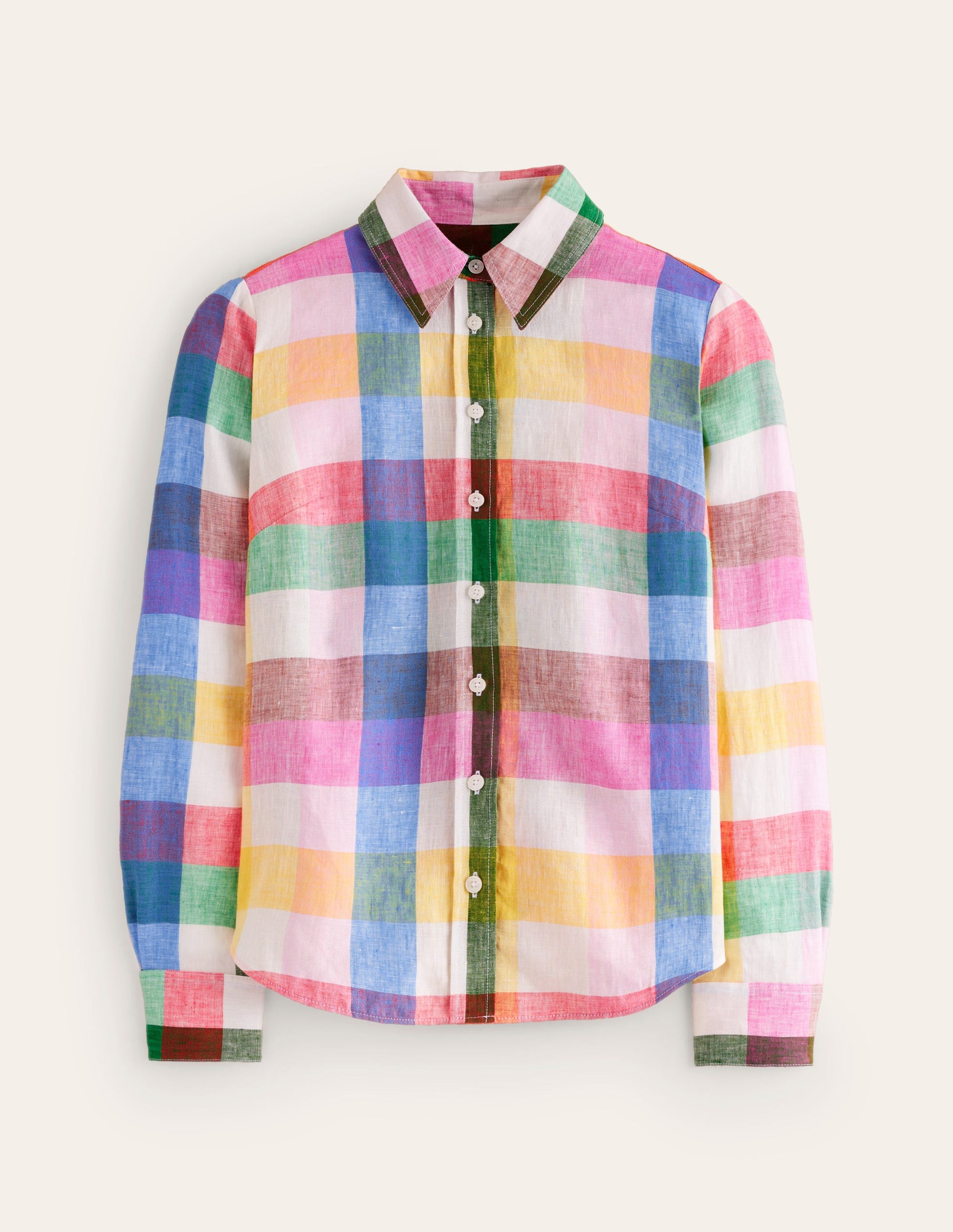 Sienna Linen Shirt-Bright Neon, Multi Gingham-6
