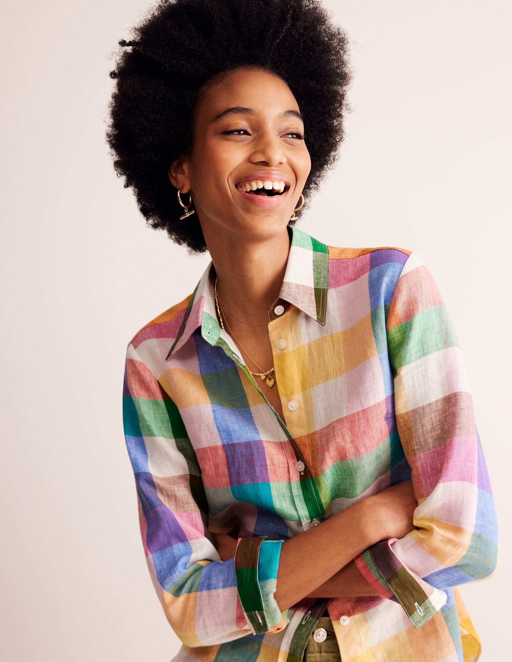 Sienna Linen Shirt-Bright Neon, Multi Gingham-1