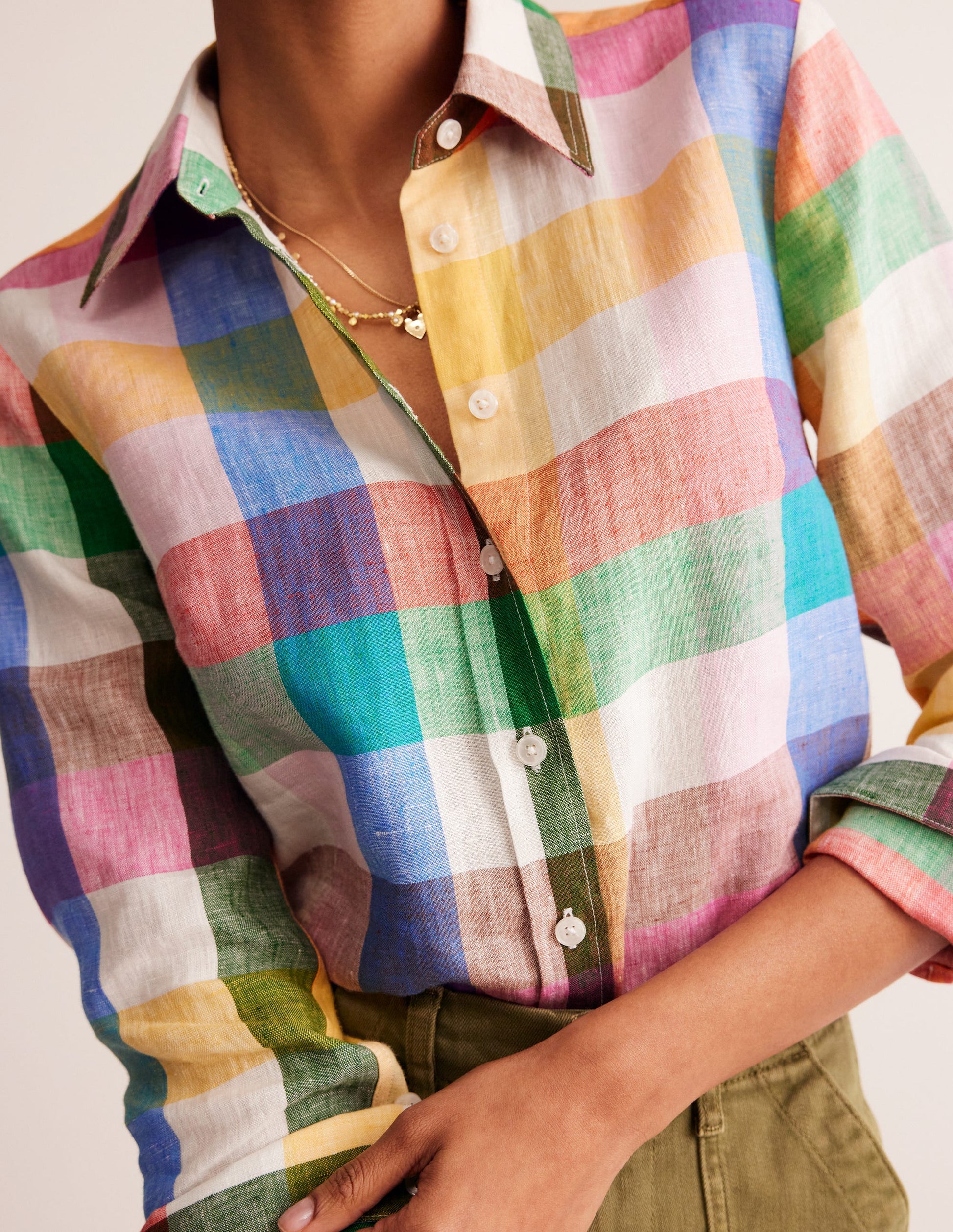 Sienna Linen Shirt-Bright Neon, Multi Gingham-2