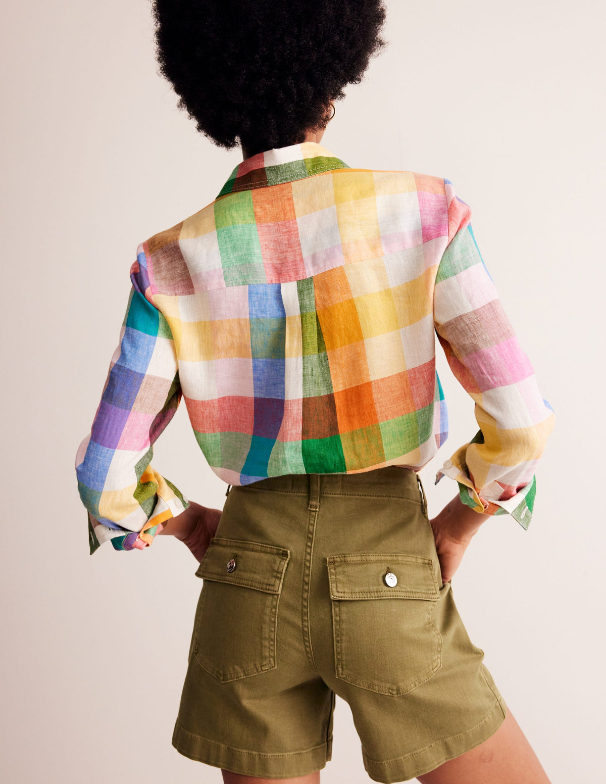 Sienna Linen Shirt-Bright Neon, Multi Gingham - Image 3