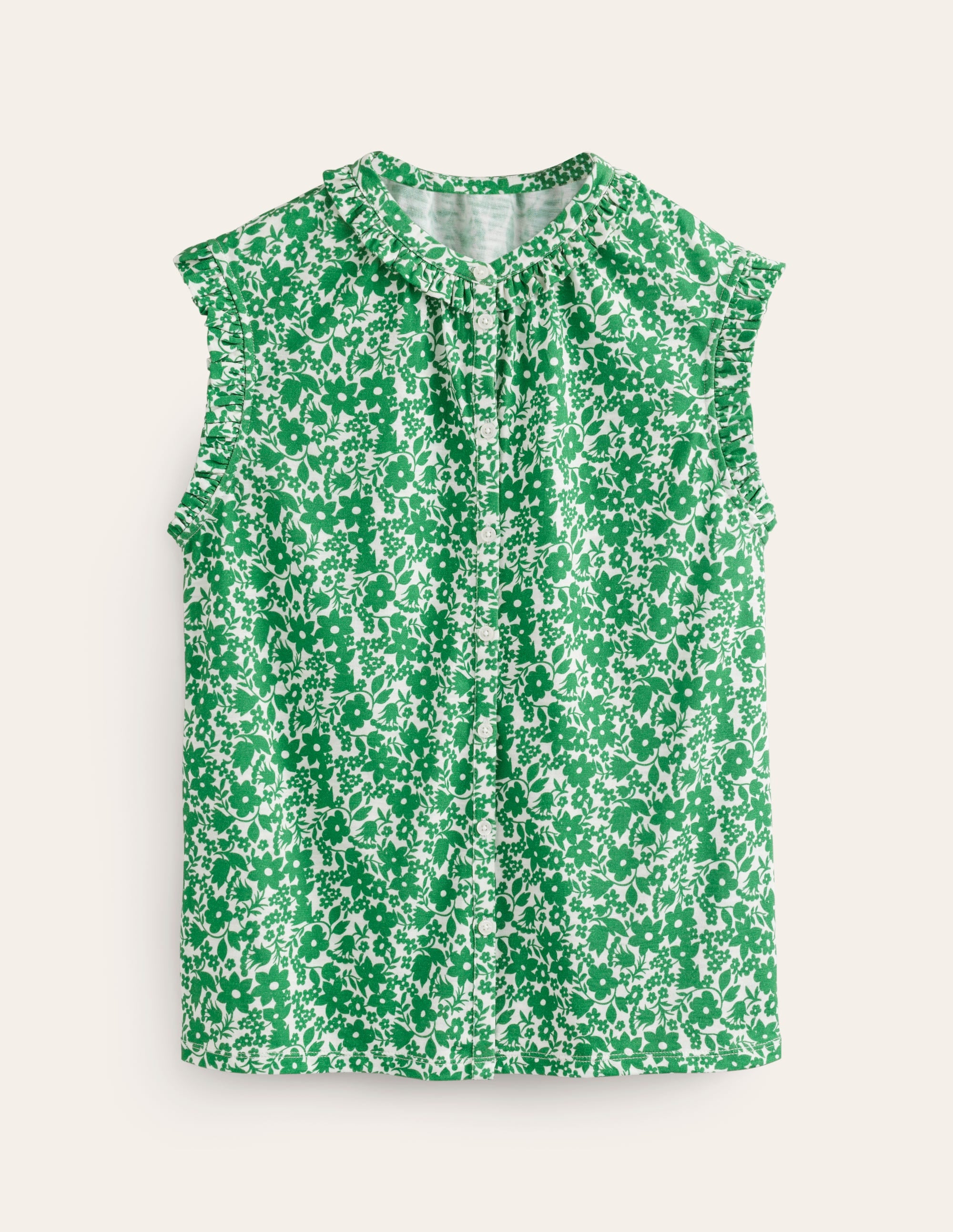 Olive Sleeveless Shirt-Green Tambourine, Tulip Garden - Image 5