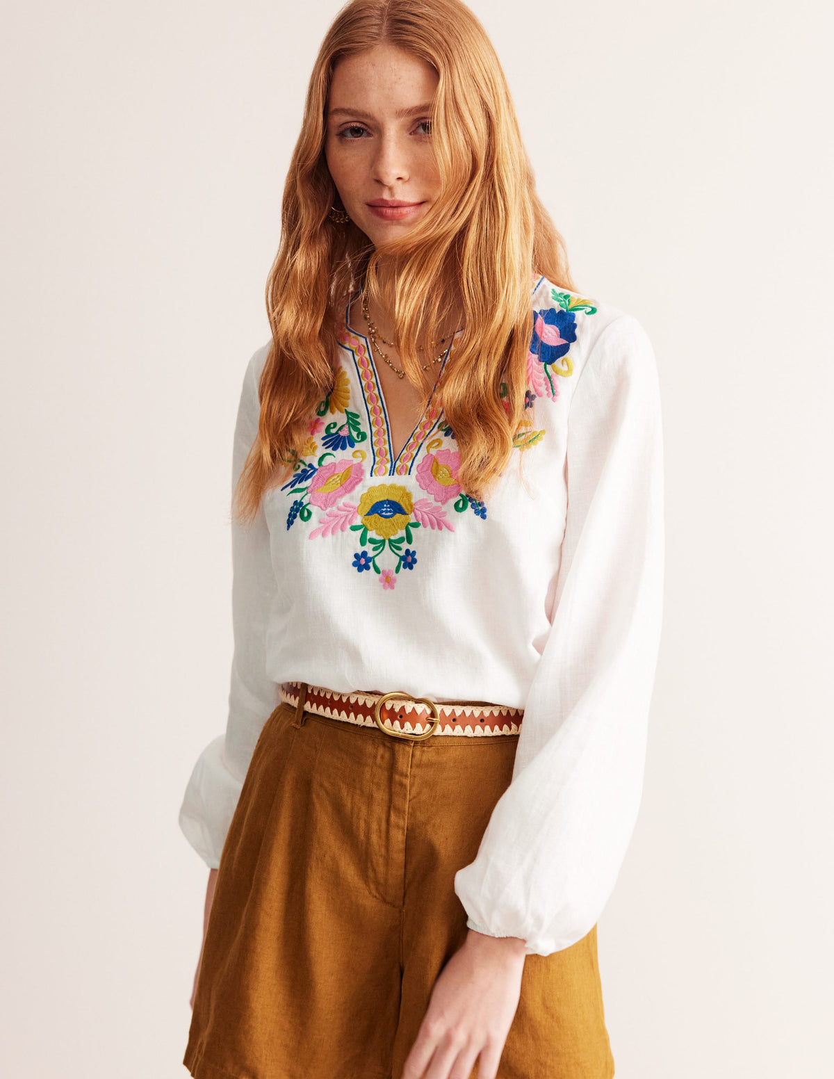 Bonnie Linen Top-White, Floral - Image 1