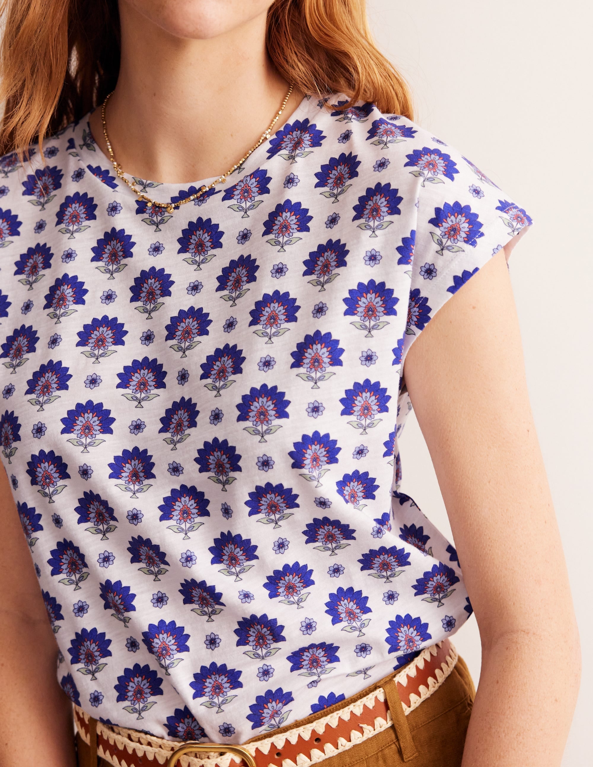 Louisa Printed Slub T-Shirt-Bright Blue, Passion Geo - Image 2