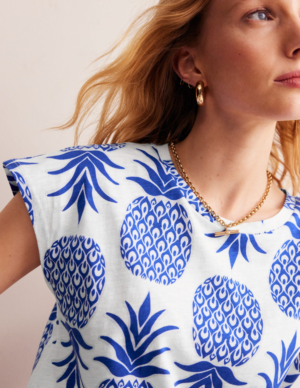 Louisa Printed Slub T-Shirt-Surf The Web, Pineapple Pop - Image 2