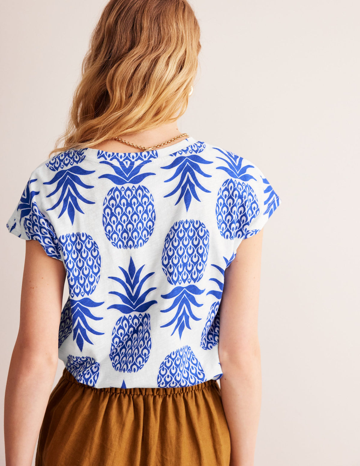 Louisa Printed Slub T-Shirt-Surf The Web, Pineapple Pop - Image 3