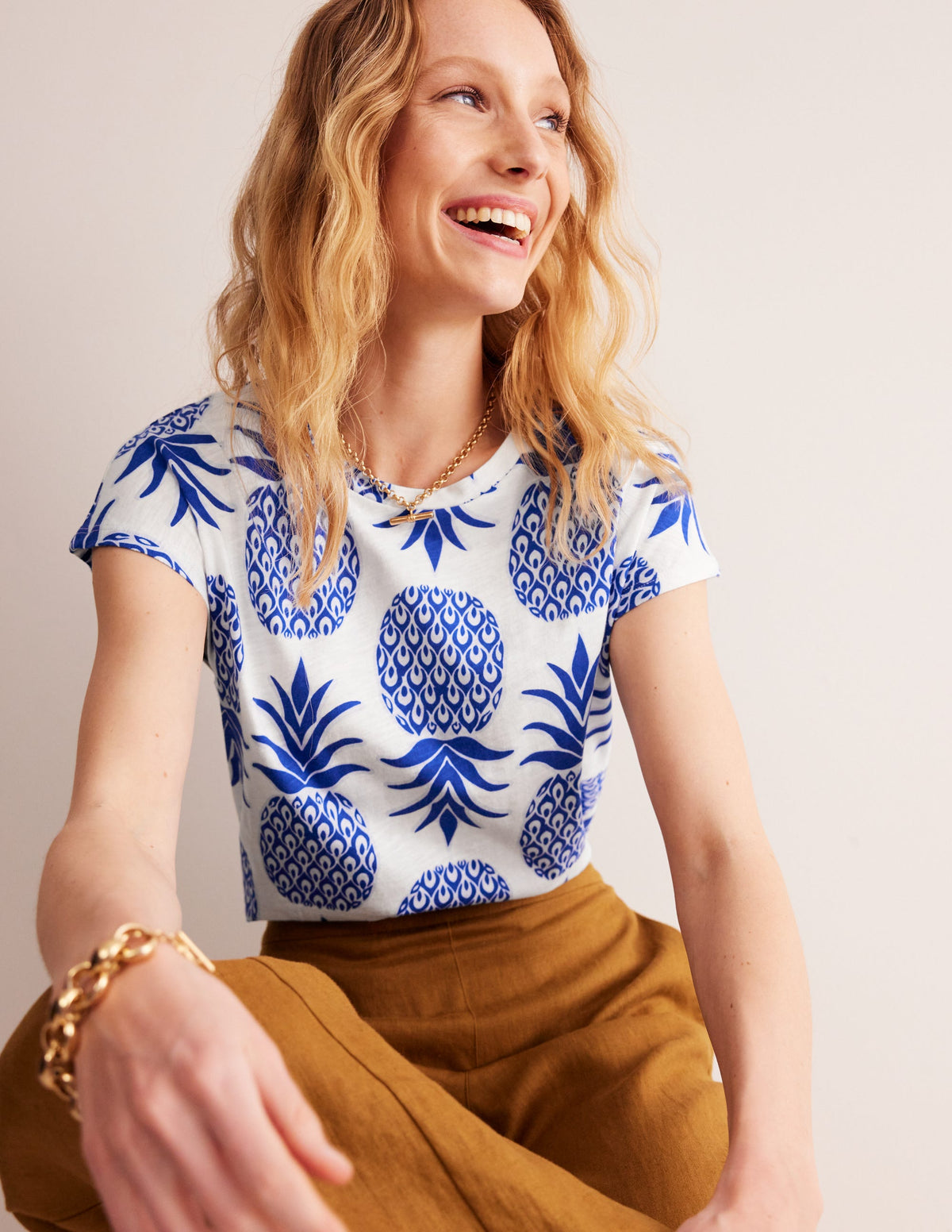 Louisa Printed Slub T-Shirt-Surf The Web, Pineapple Pop-4
