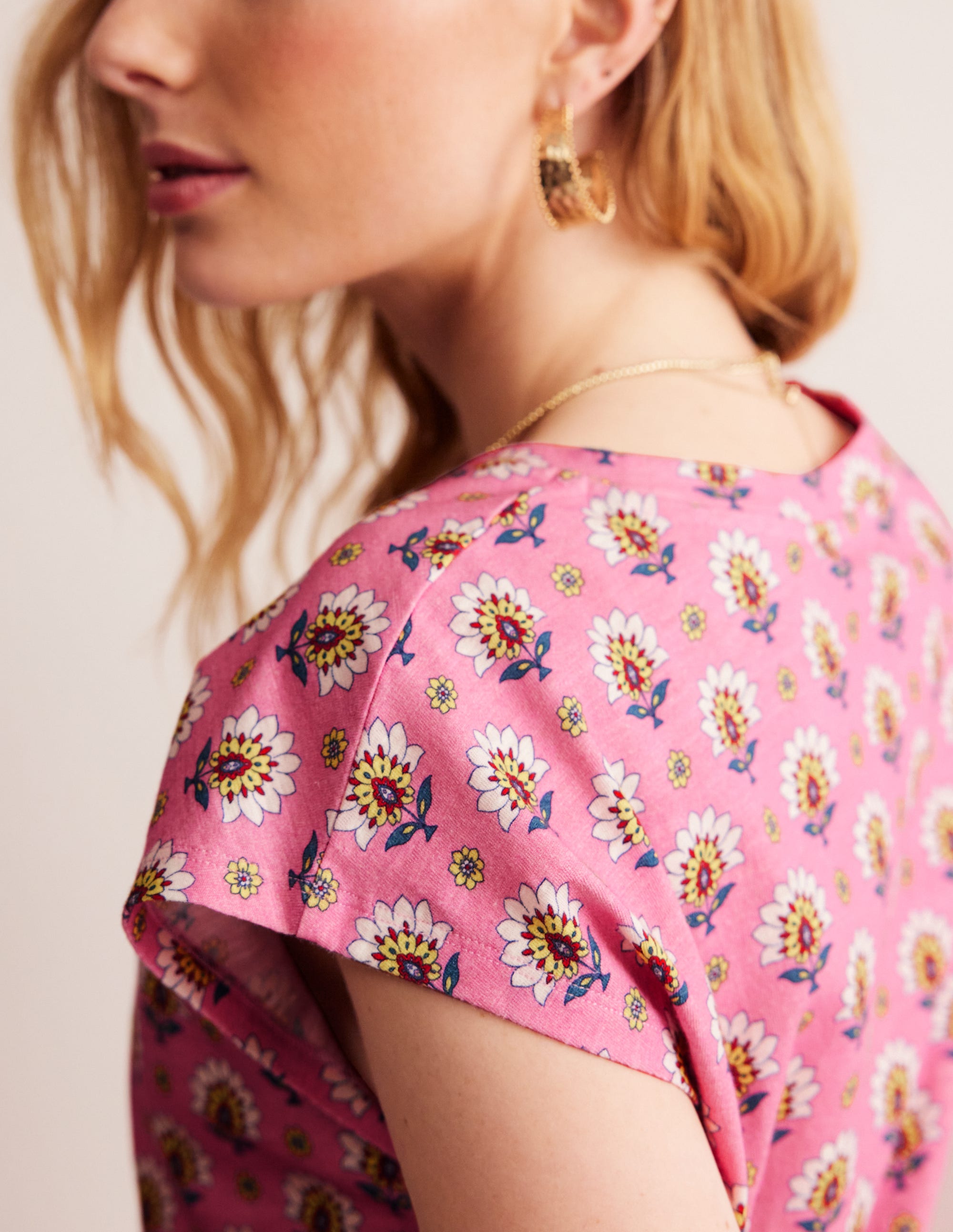 Louisa Printed Slub T-Shirt-Rose Damask, Passion Geo - Image 2