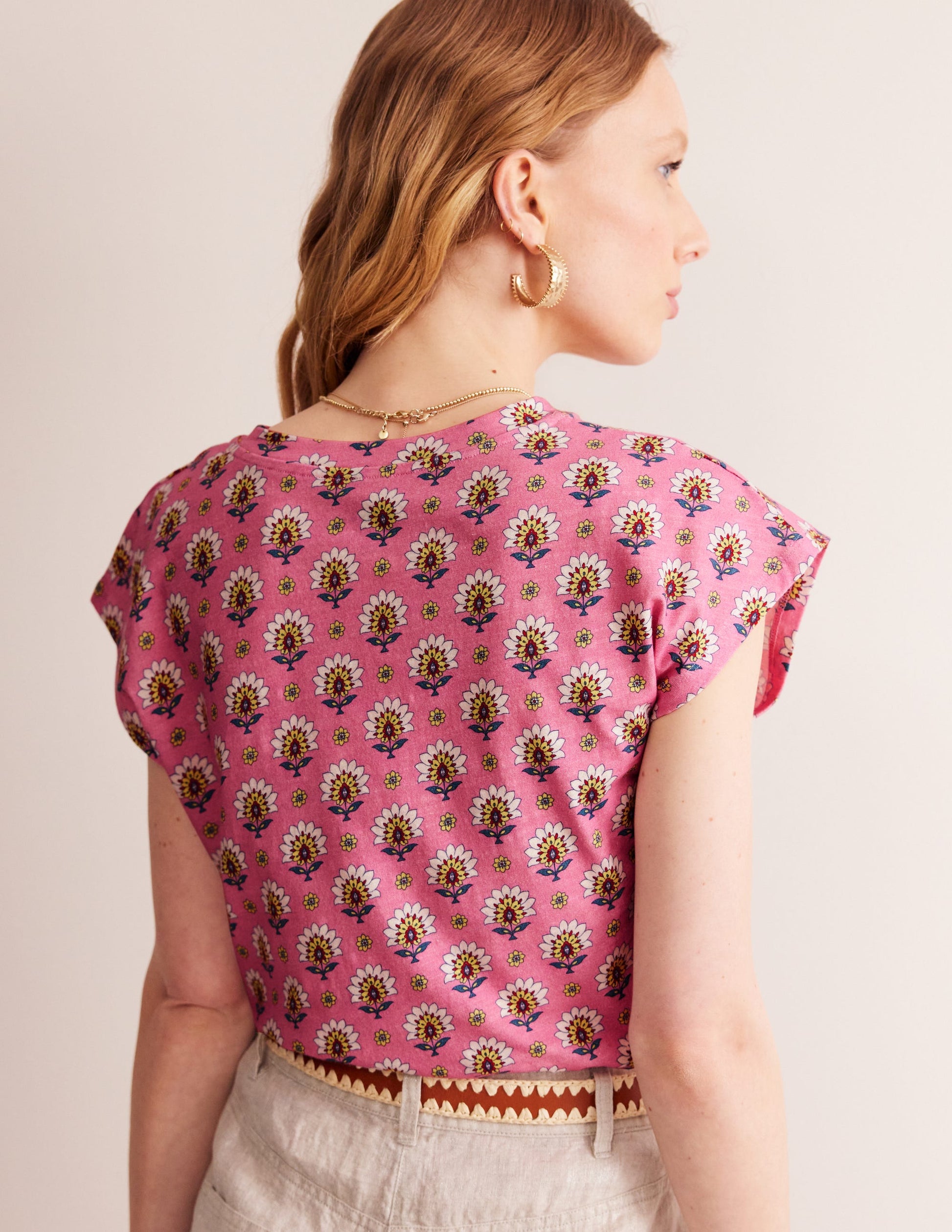 Louisa Printed Slub T-Shirt-Rose Damask, Passion Geo-3