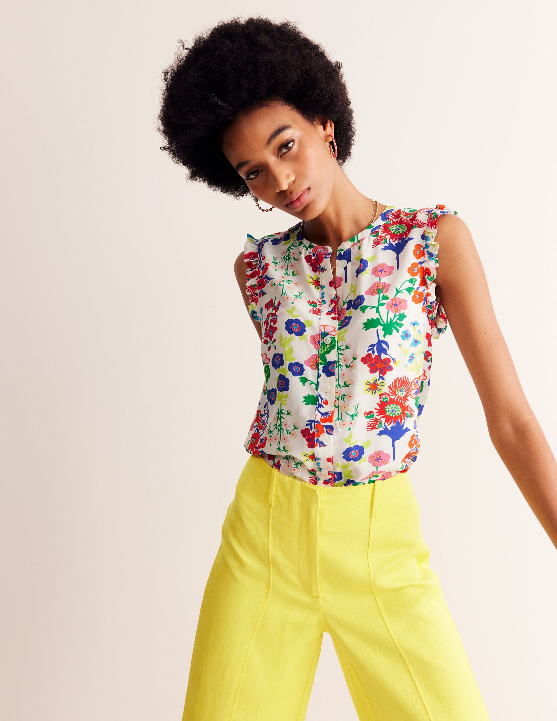 Alicia Button Down Top-Multi, Wildflower Cluster-1