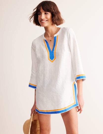Neck Detail Tunic Top-White, Surf the Web-1