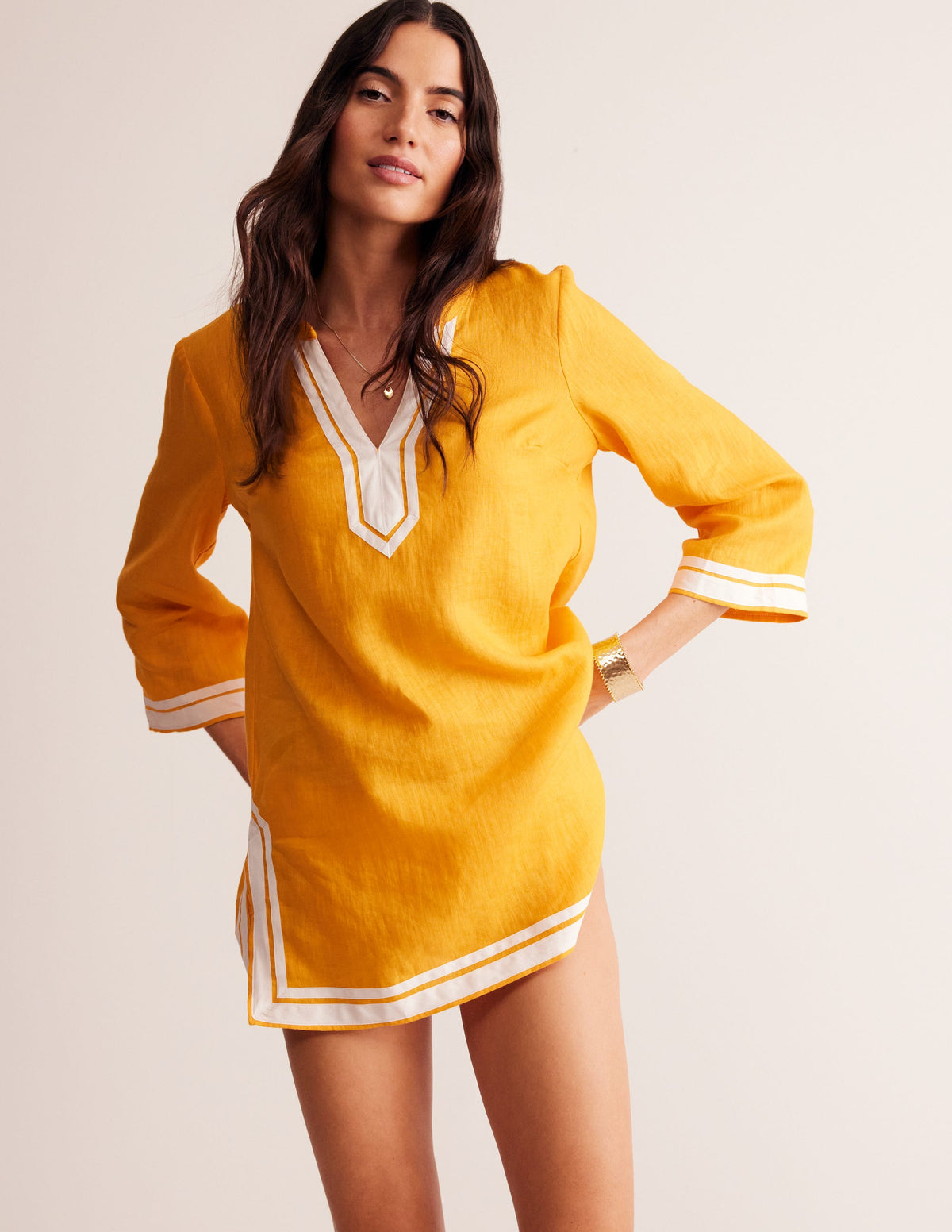 Neck Detail Tunic Top-Artisan's Gold, Ivory - Image 1