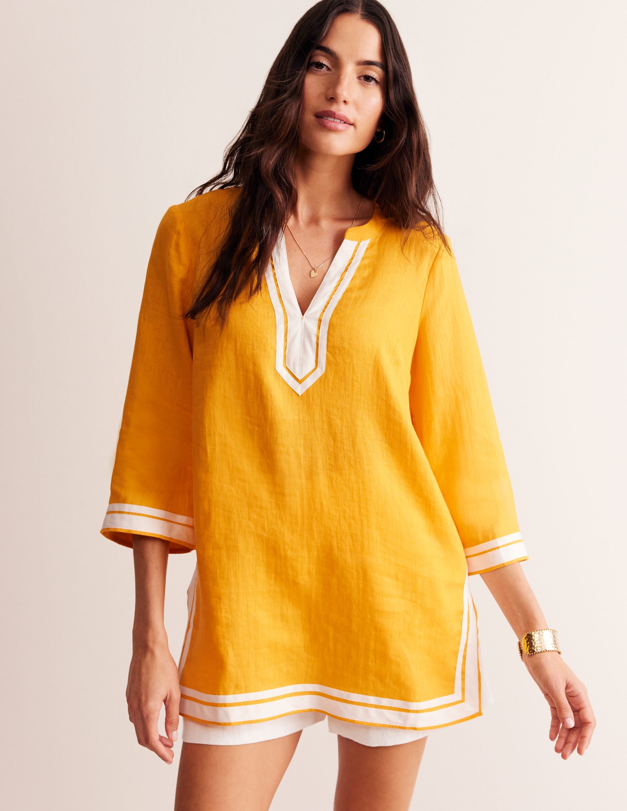 Neck Detail Tunic Top-Artisan's Gold, Ivory - Image 4