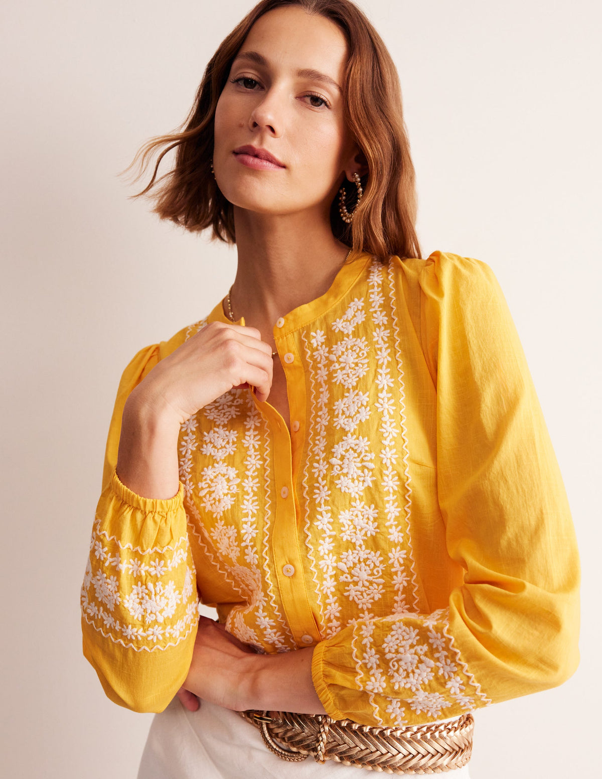Embroidered Cotton Top-Artisan's Gold-1
