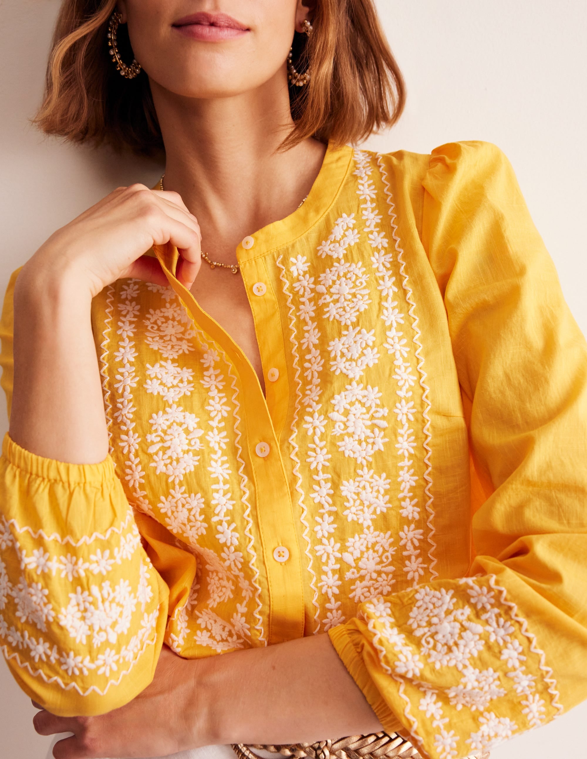 Embroidered Cotton Top-Artisan's Gold - Image 2
