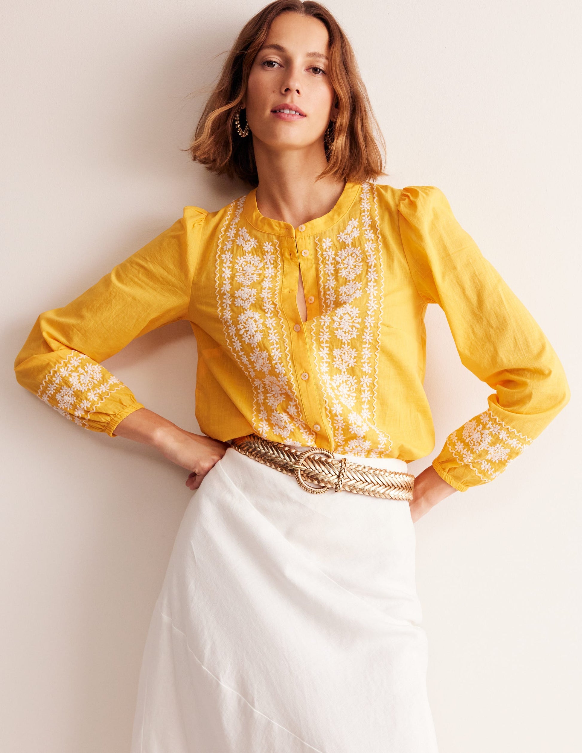 Embroidered Cotton Top-Artisan's Gold-5