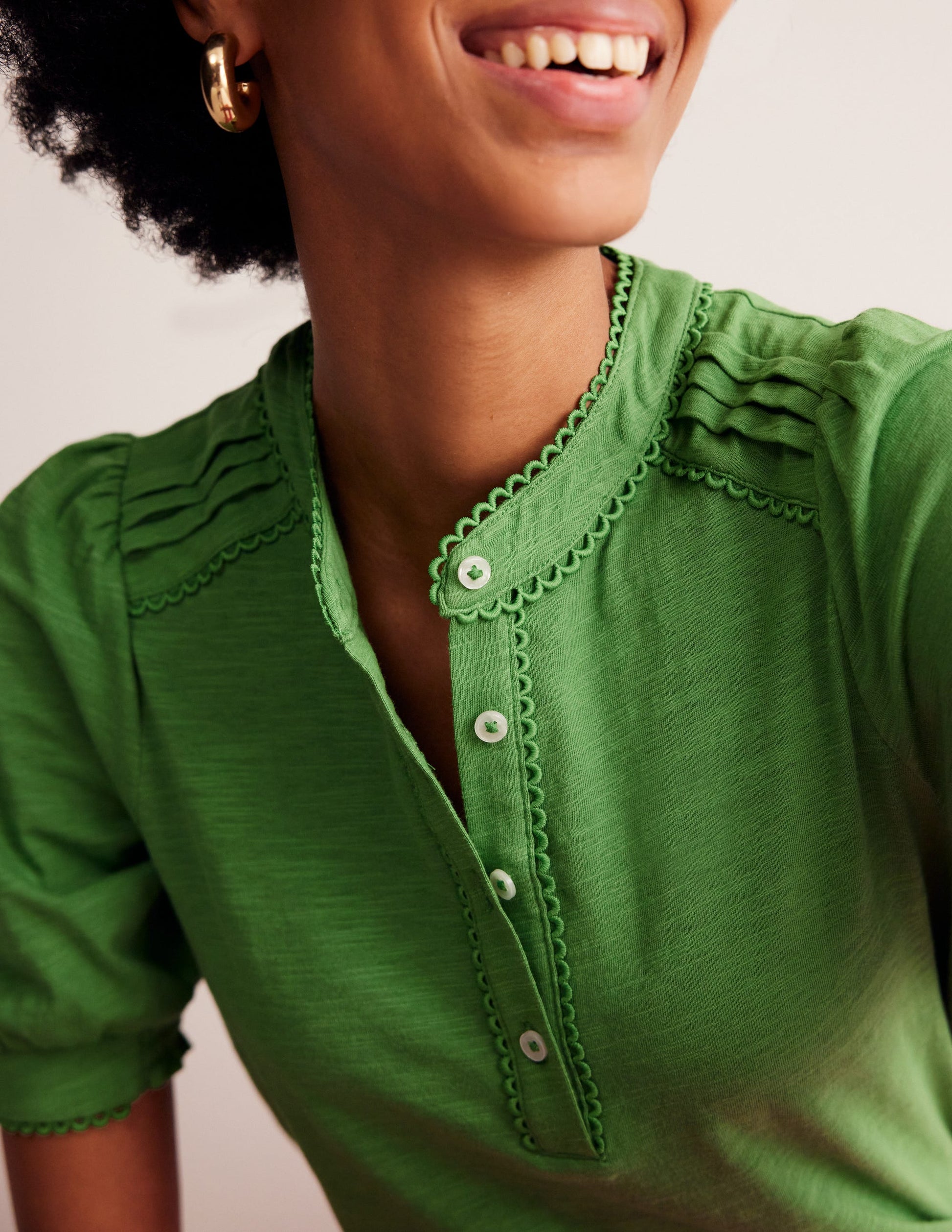 Pintuck Puff Sleeve Henley-Lichen-3