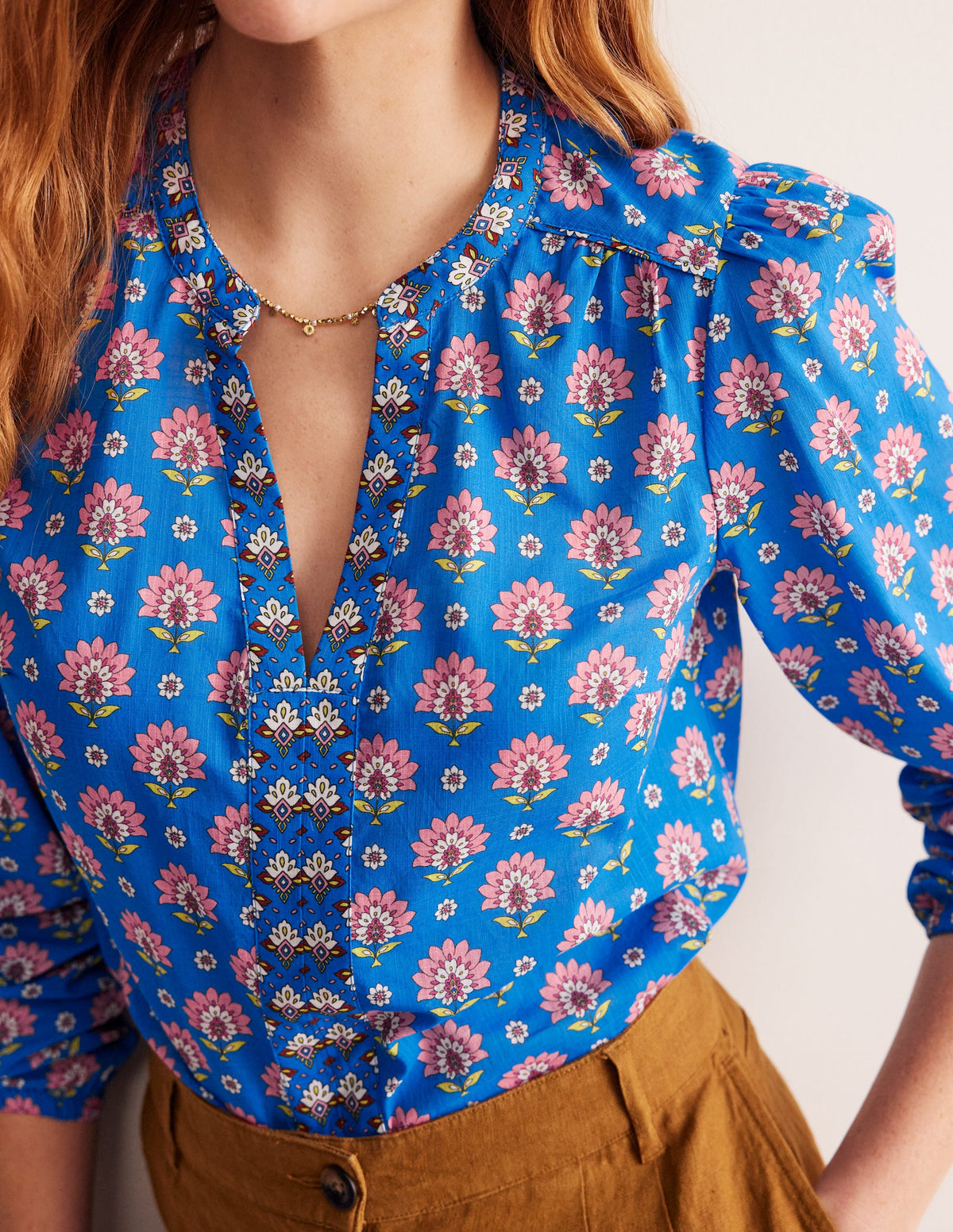 Cotton Printed Top-Cerulean Blue, Passion Geo-2