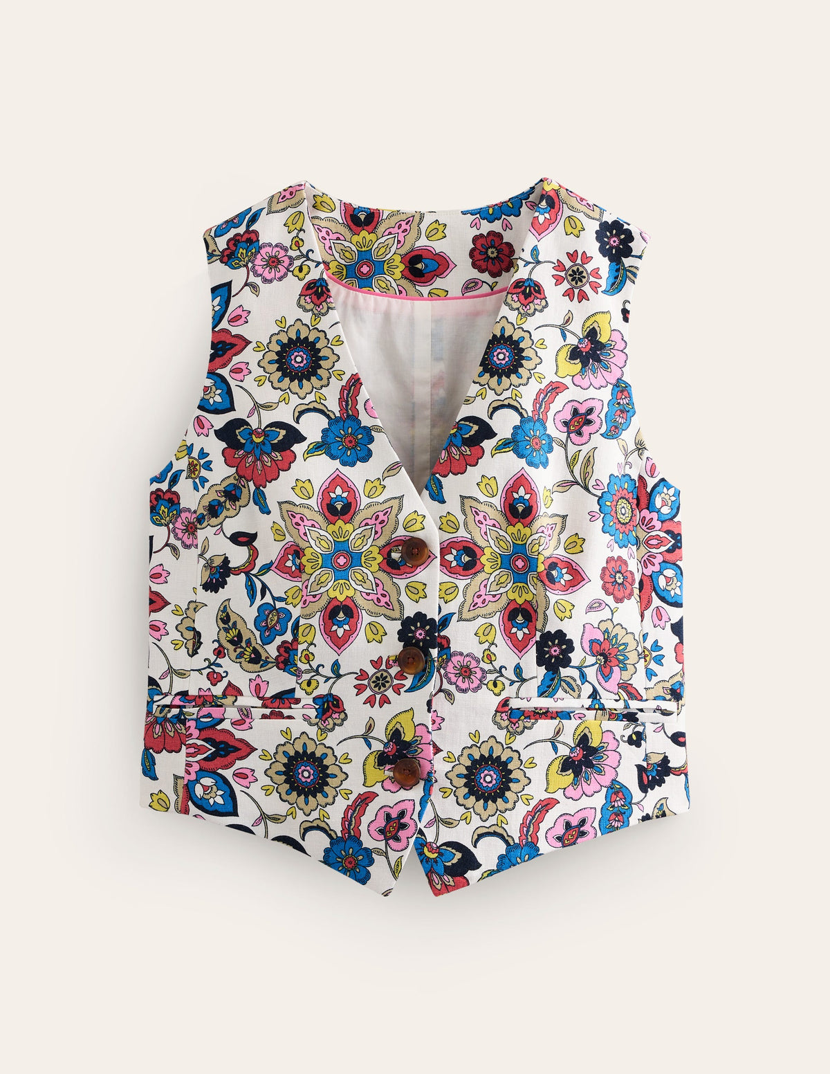 Linen V-Neck Waistcoat-Ivory, Botanic Sprig - Image 6