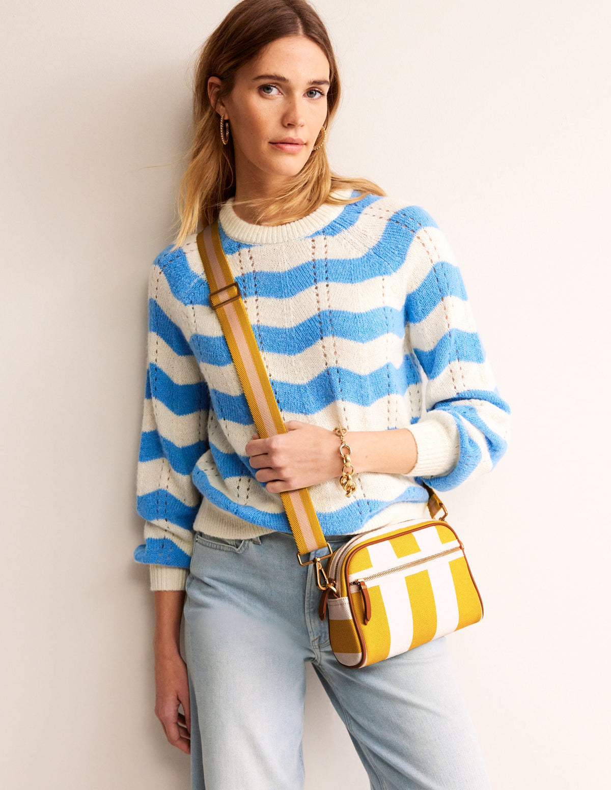 Canvas Cross-Body Bag-Yellow Stripe-1