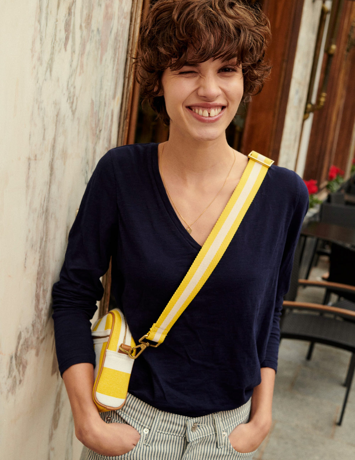 Canvas Cross-Body Bag-Yellow Stripe-5
