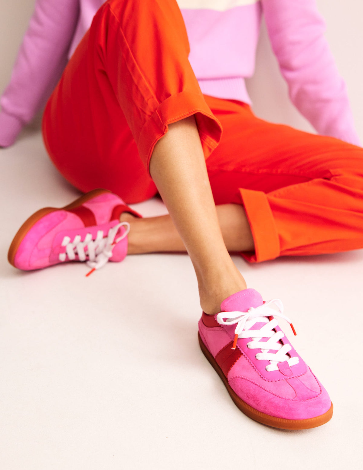 Erin Retro Tennis Trainers-Pink Colourblock - Image 1