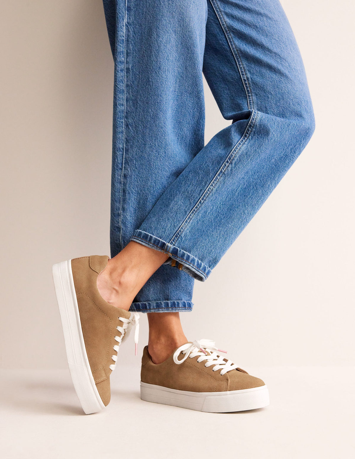 Leather Flatform Sneakers-Tan Suede - Image 1