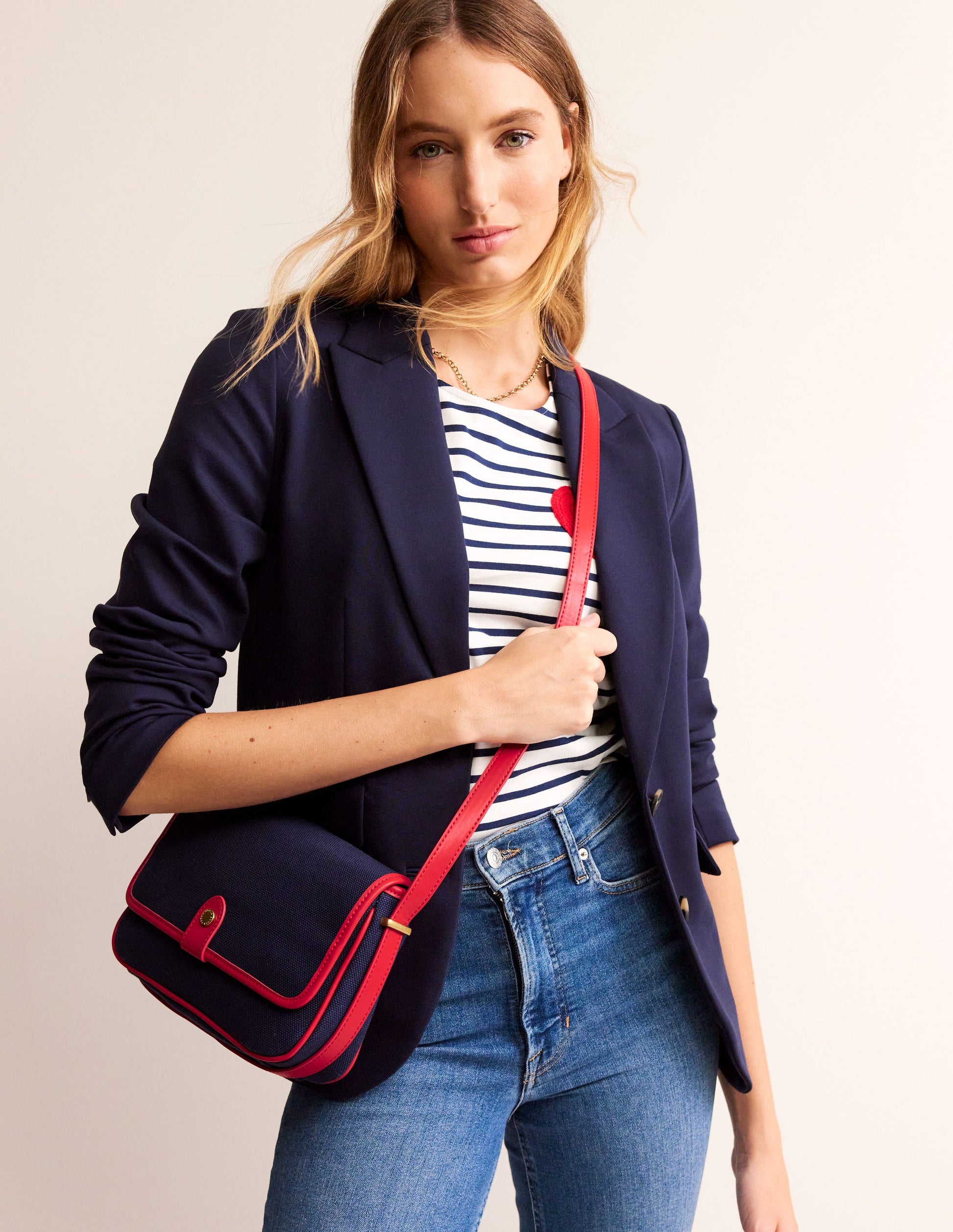 Structured Cross-Body Bag-Navy/ Red-1