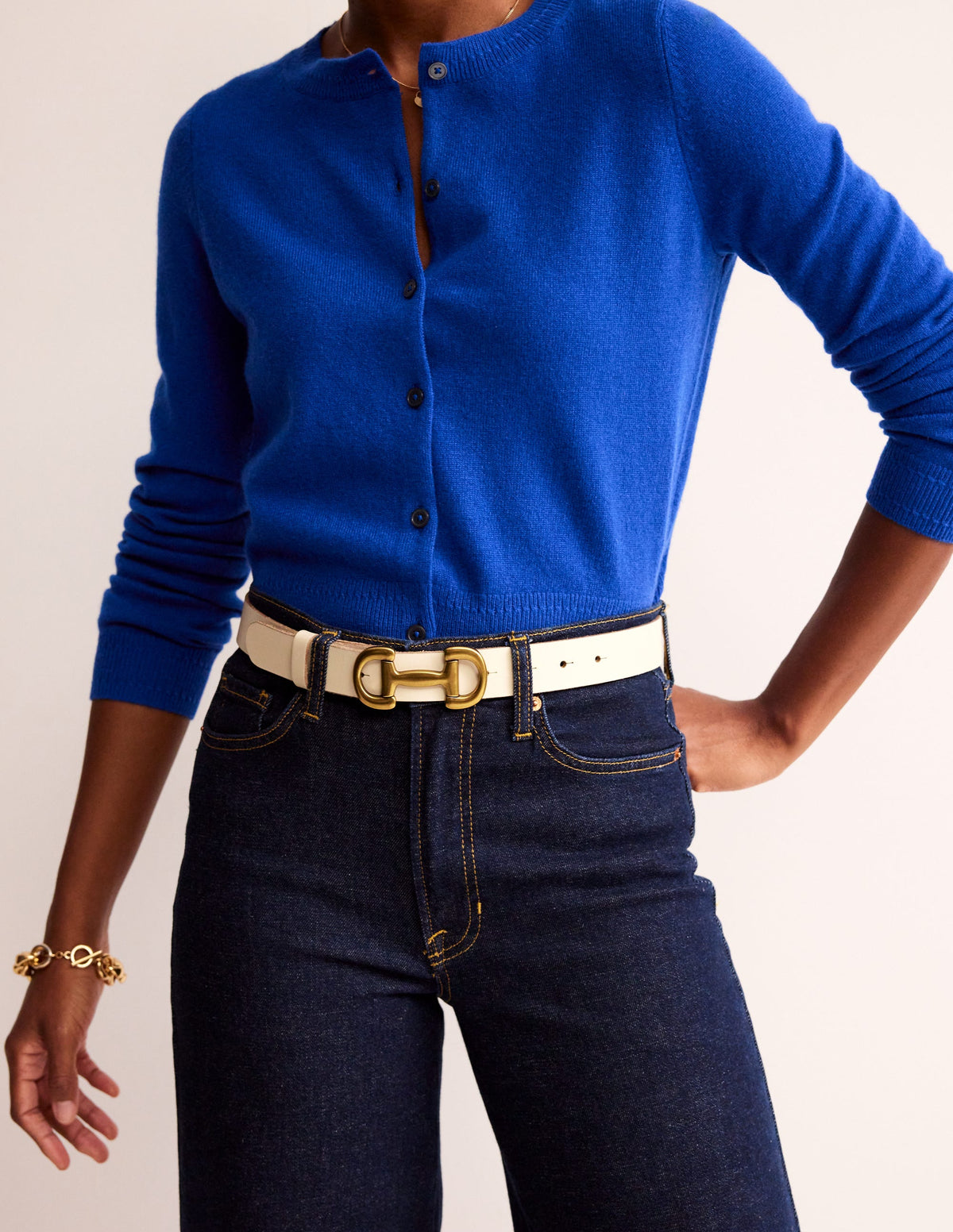 Iris Snaffle-Trim Leather Belt-Ecru-1