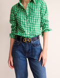Iris Snaffle-Trim Leather Belt-Navy