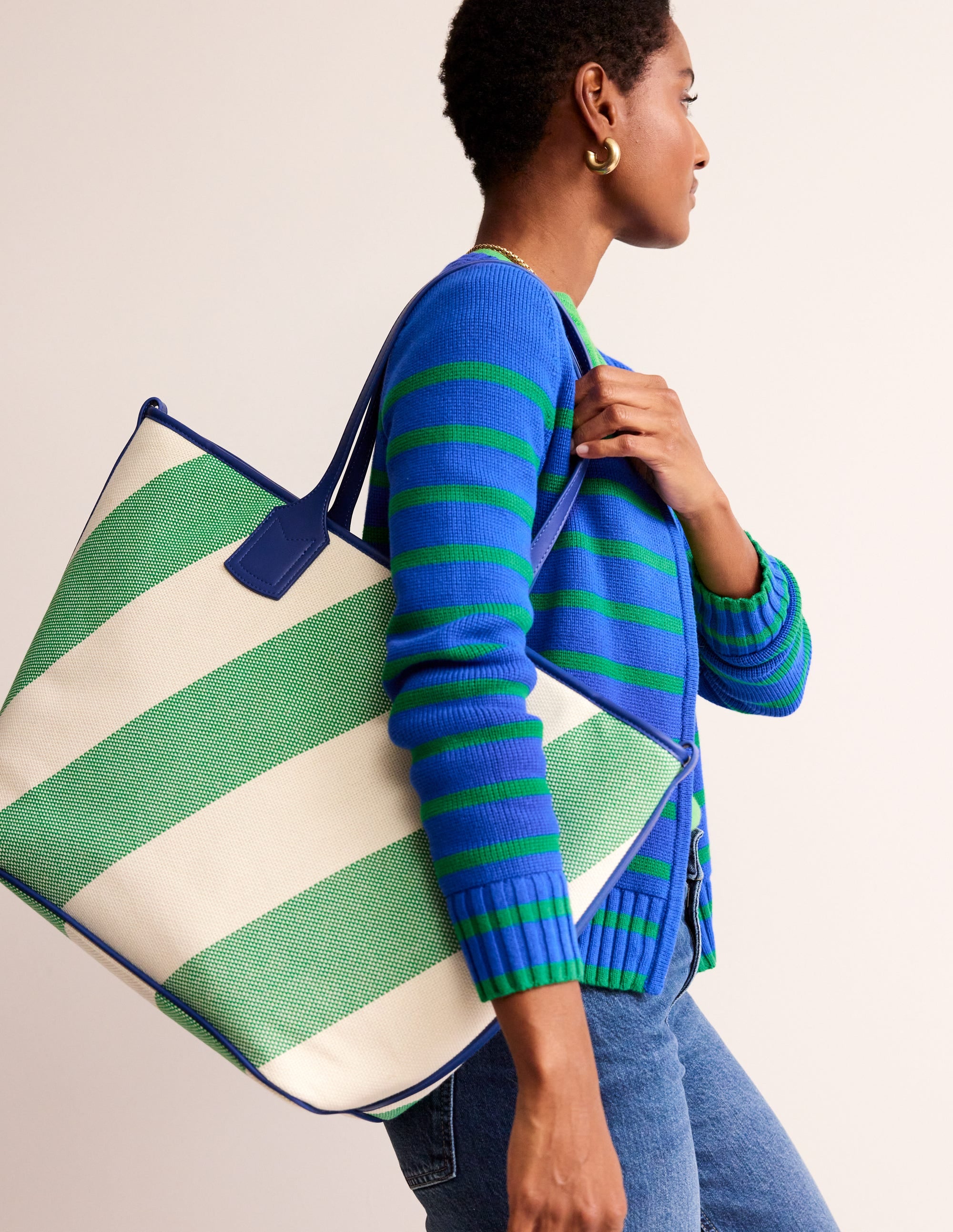 Trapeze Tote Bag-Green Stripe - Image 1