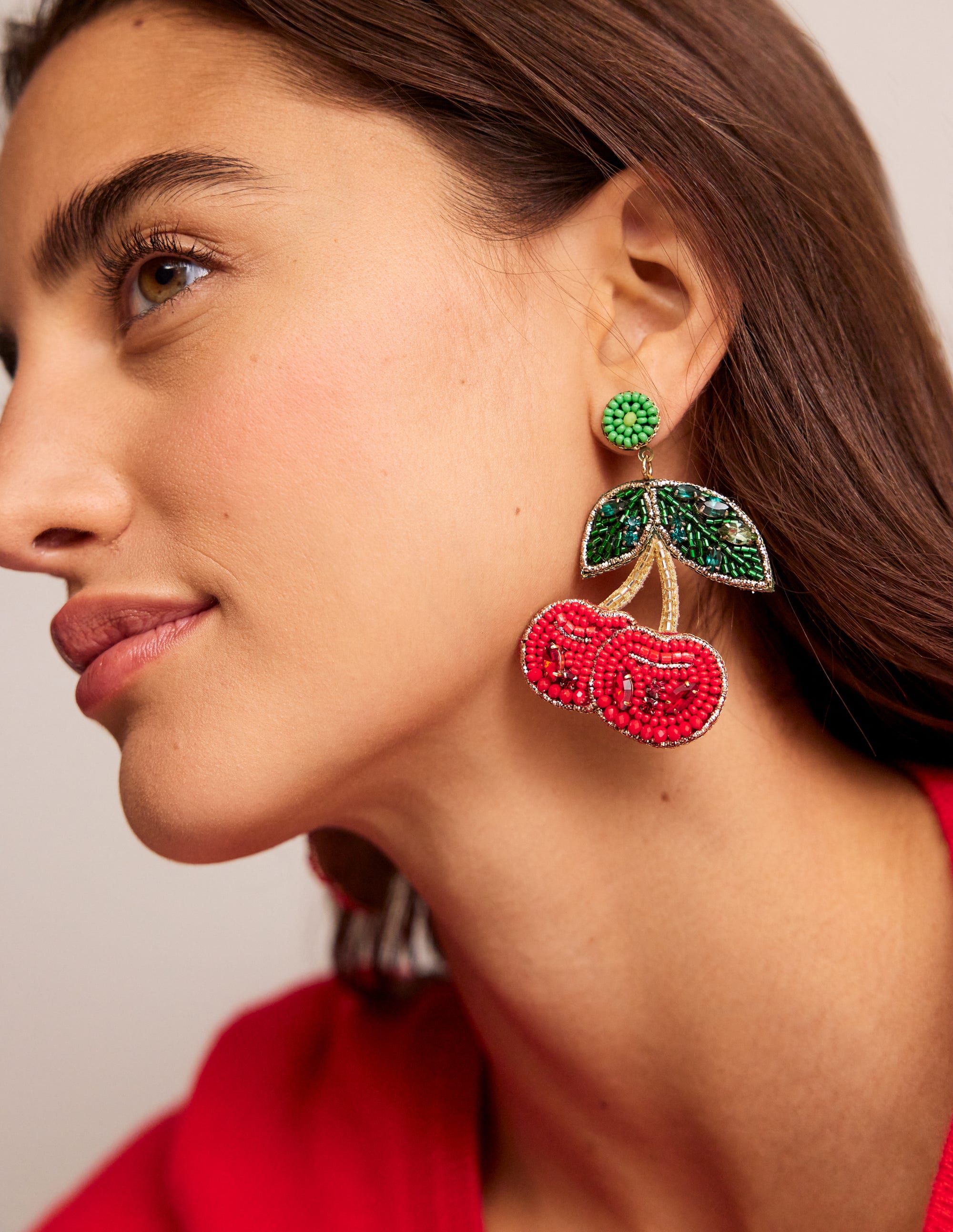 Beady Motif Earrings-Cherry - Image 1