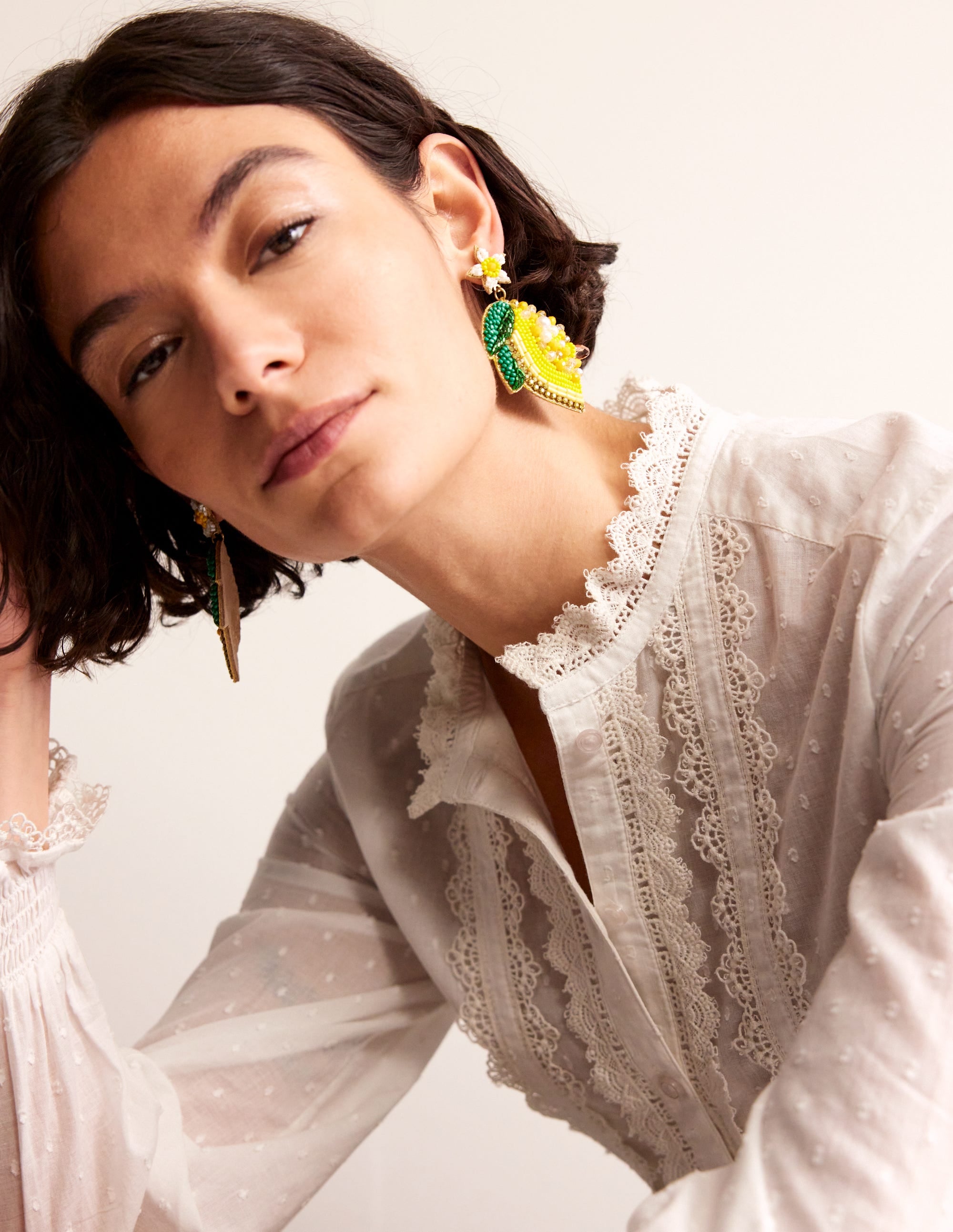 Beady Motif Earrings-Lemons - Image 1