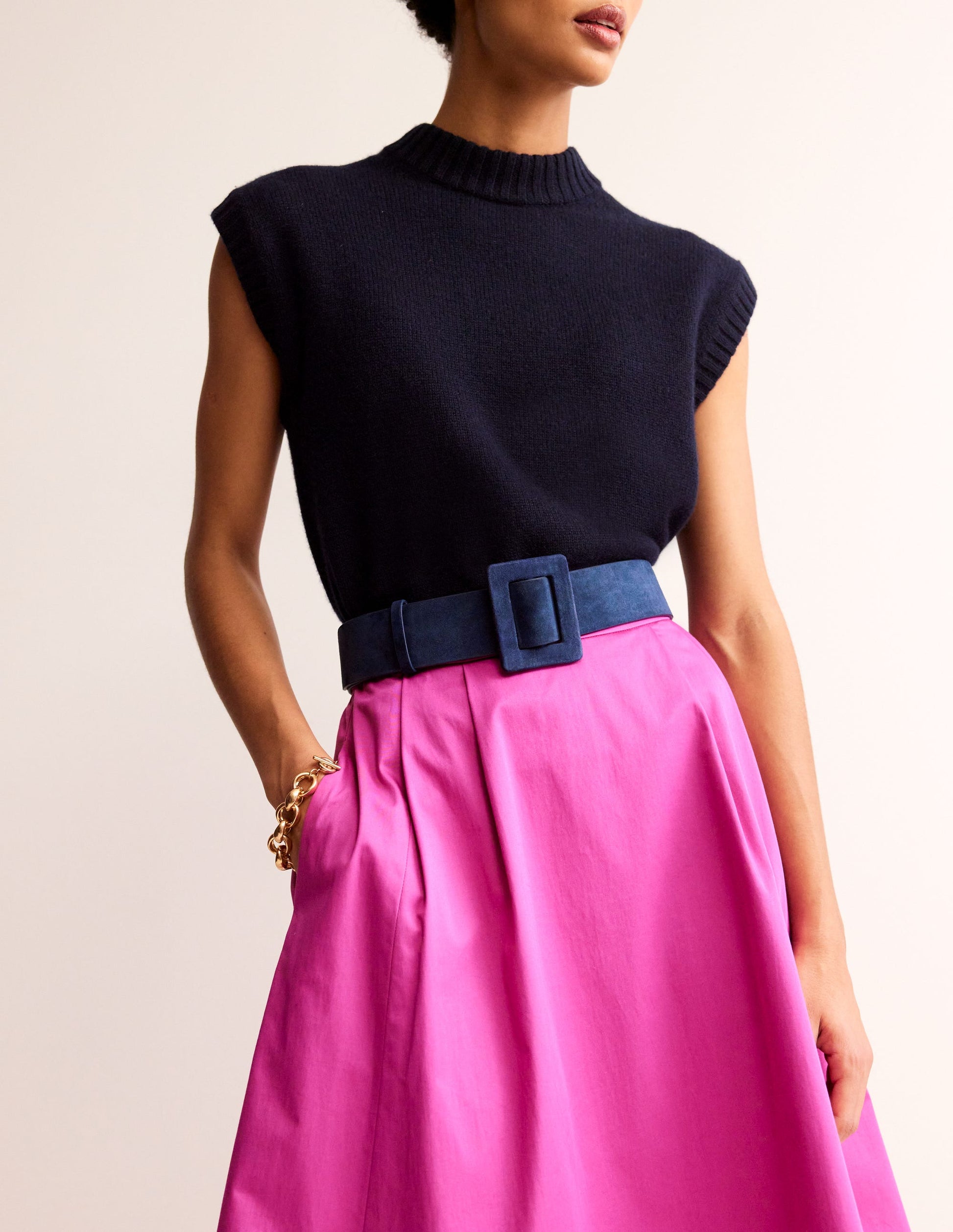 Suede Buckle Belt-Navy-1