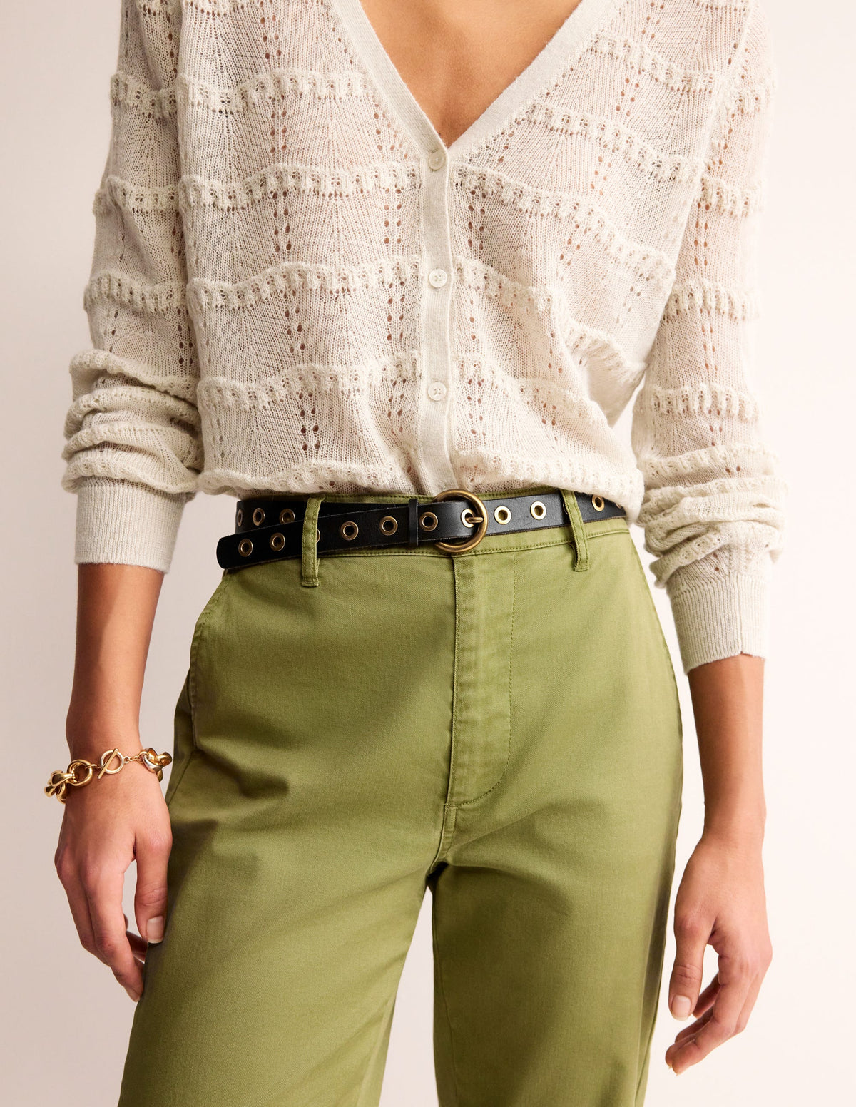 Eyelet Leather Belt-Black - Image 1