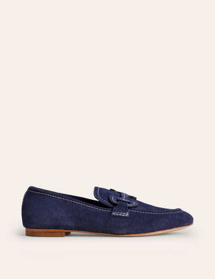 Stitched Snaffle Loafers-Navy Suede