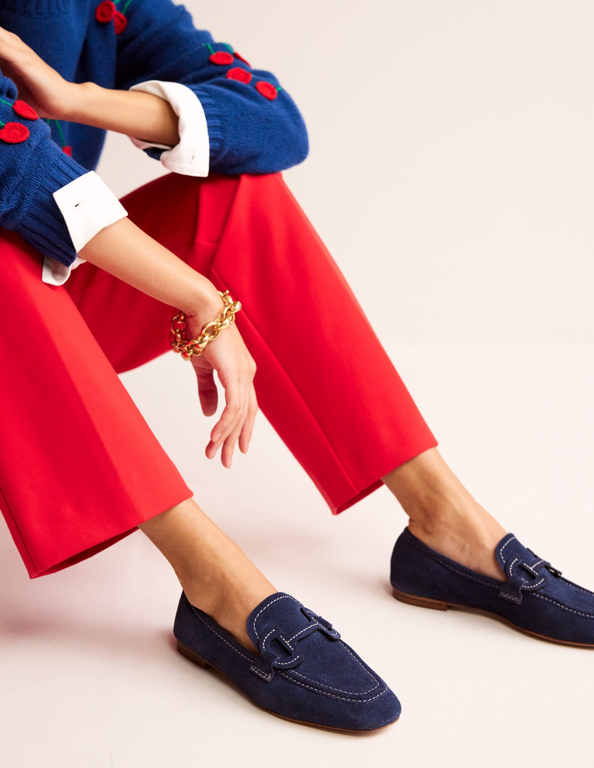 Stitched Snaffle Loafers-Navy Suede - Image 1