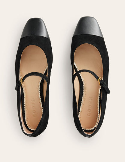 Penelope Mary Jane Flat-Black Suede