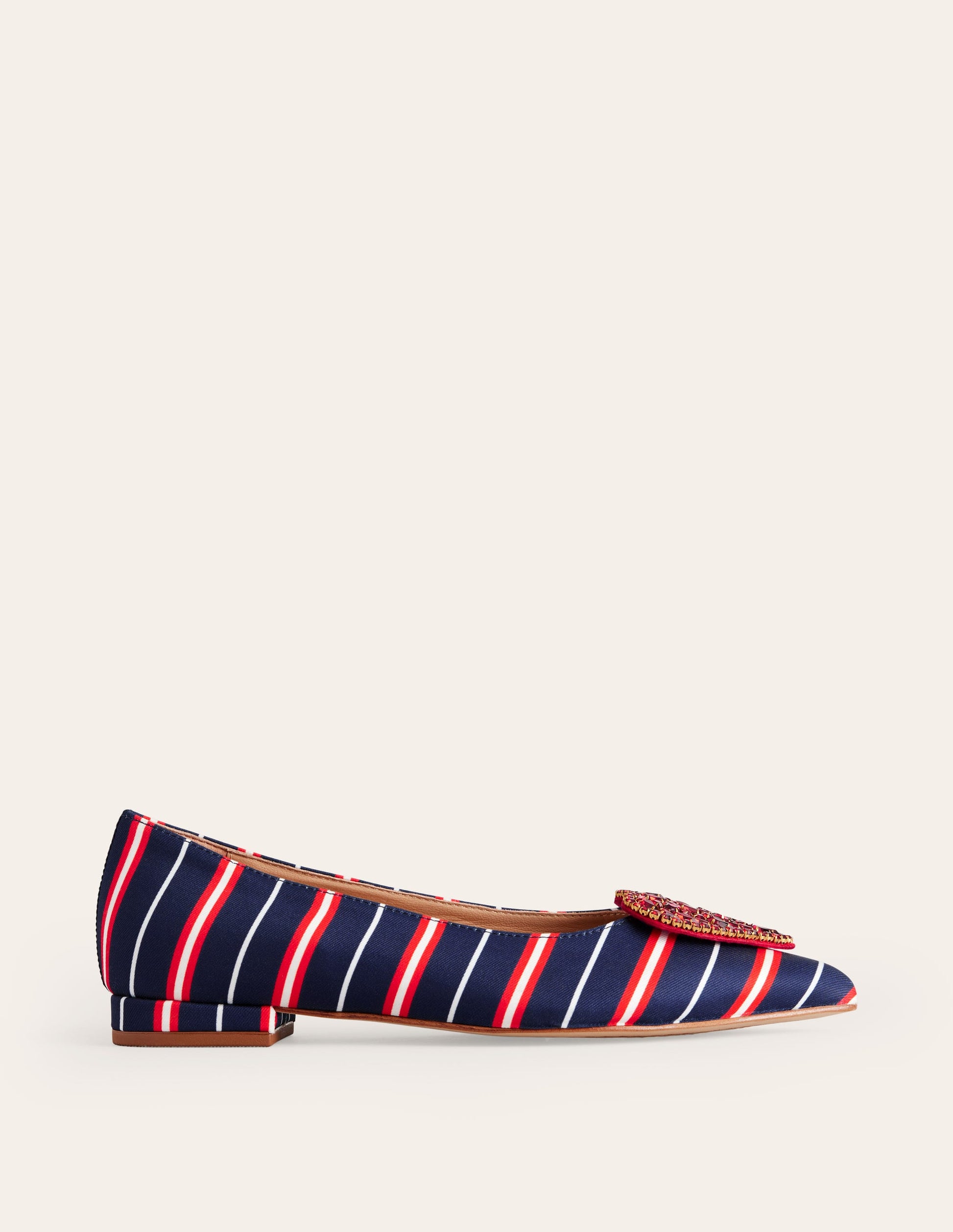 Heart Embellished Flat Point-Navy Stripe-2