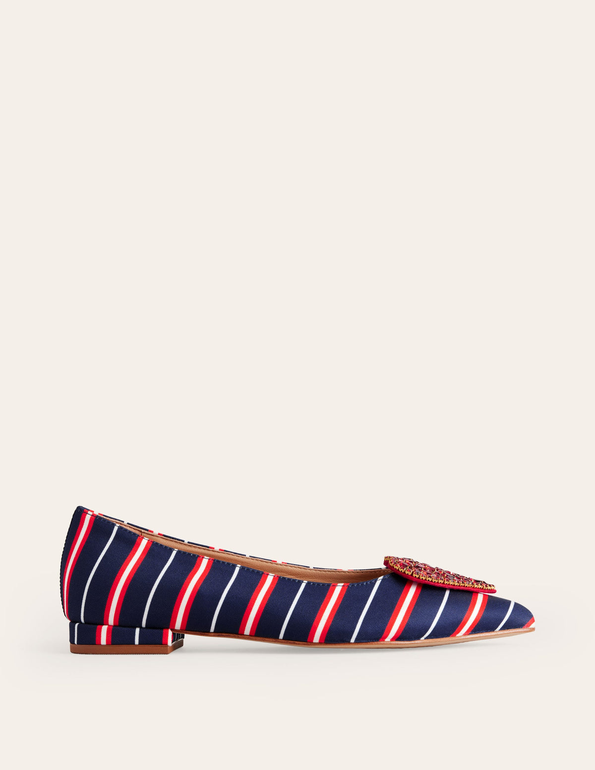 Heart Embellished Flat Point-Navy Stripe - Image 2