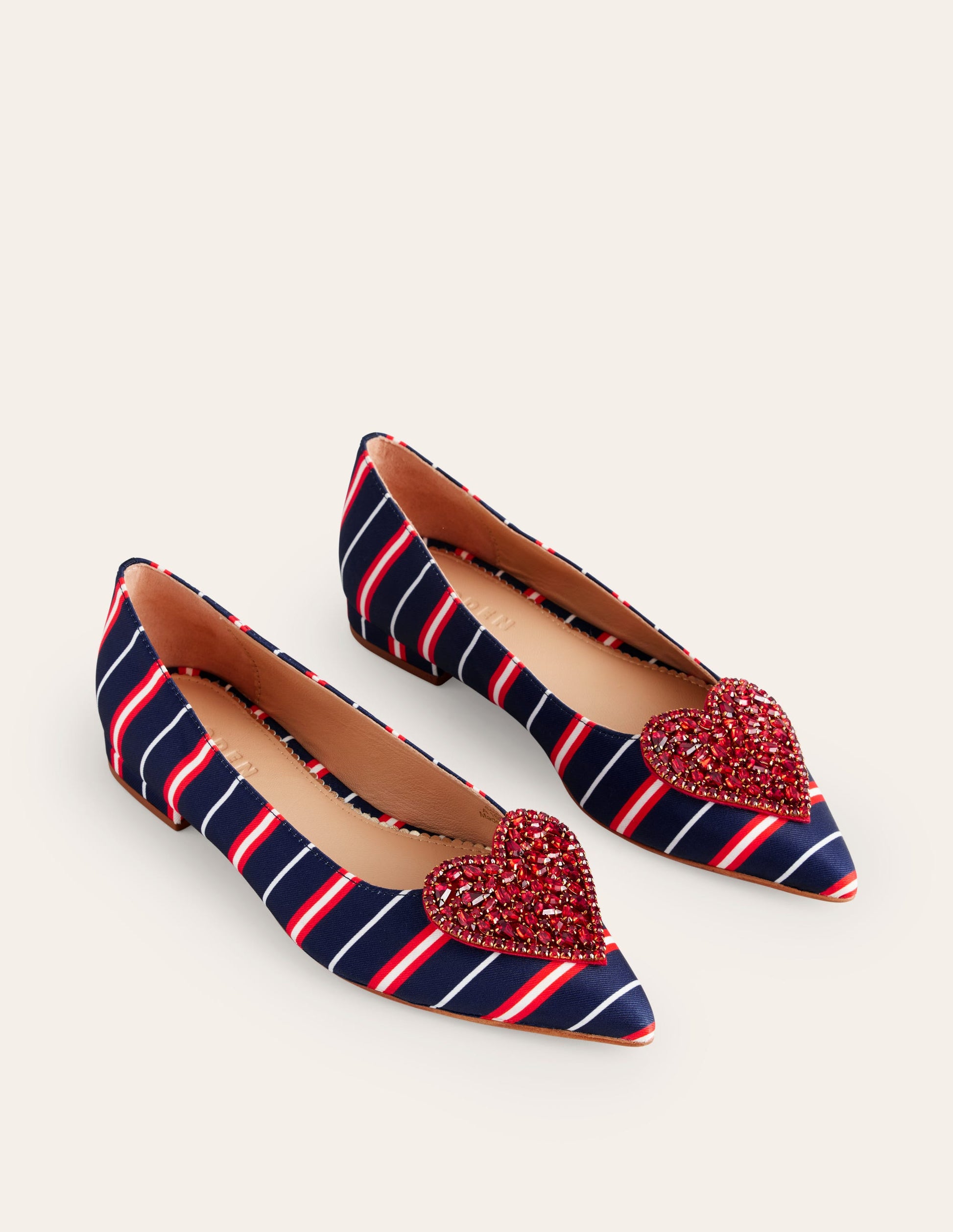 Heart Embellished Flat Point-Navy Stripe-3